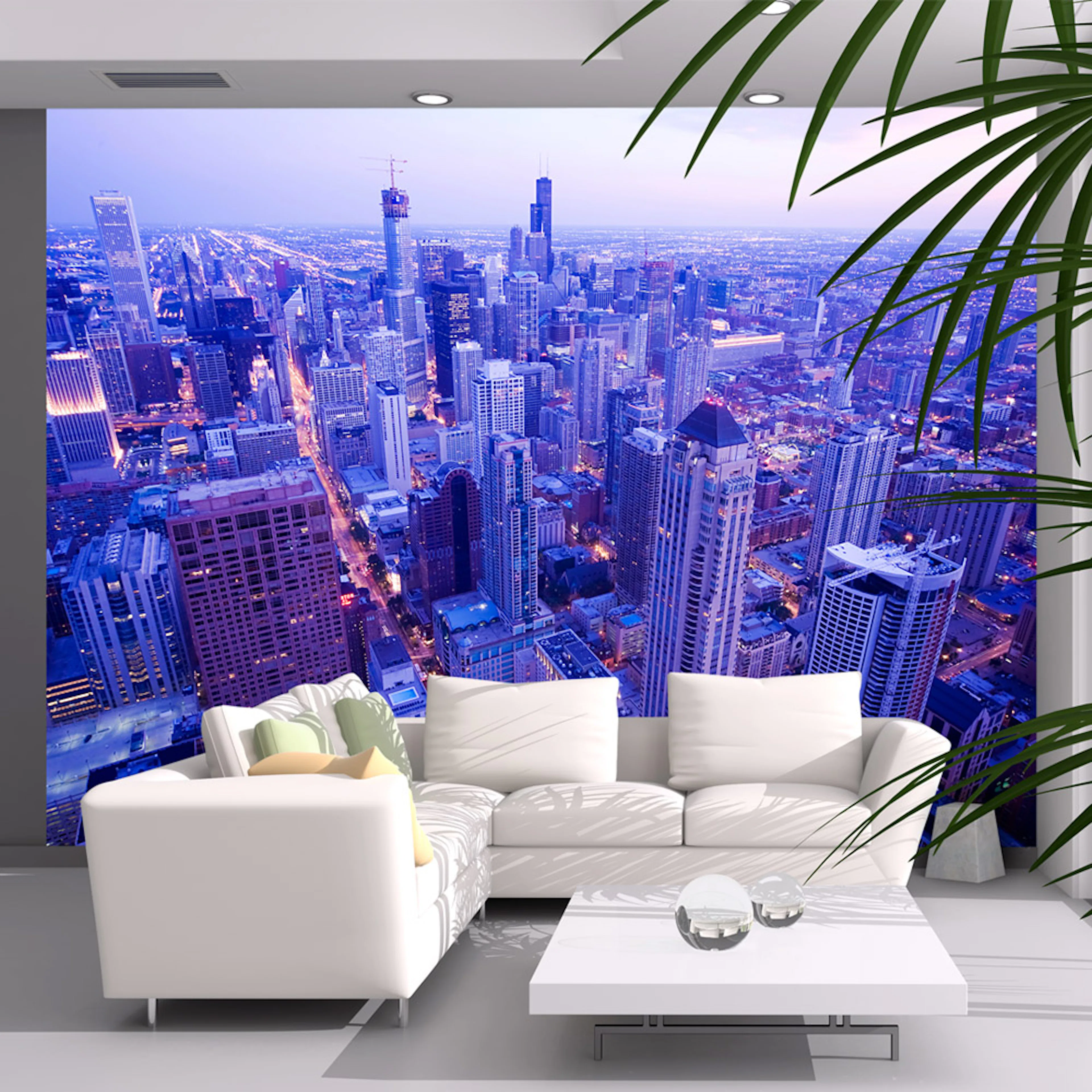 Fototapet Arkiio Skygga Lampor Vid Skymning I Chicago