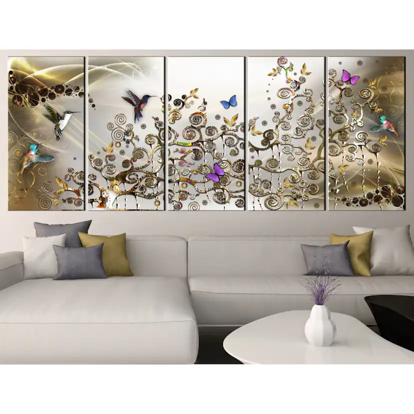 Tavla Arkiio Hummingbirds Dance 5 delar Guld