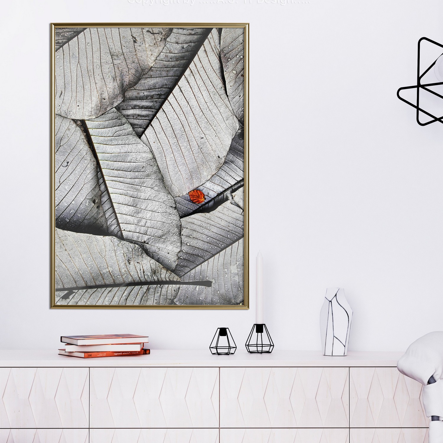 Poster Artgeist Affisch Black And White Leaves