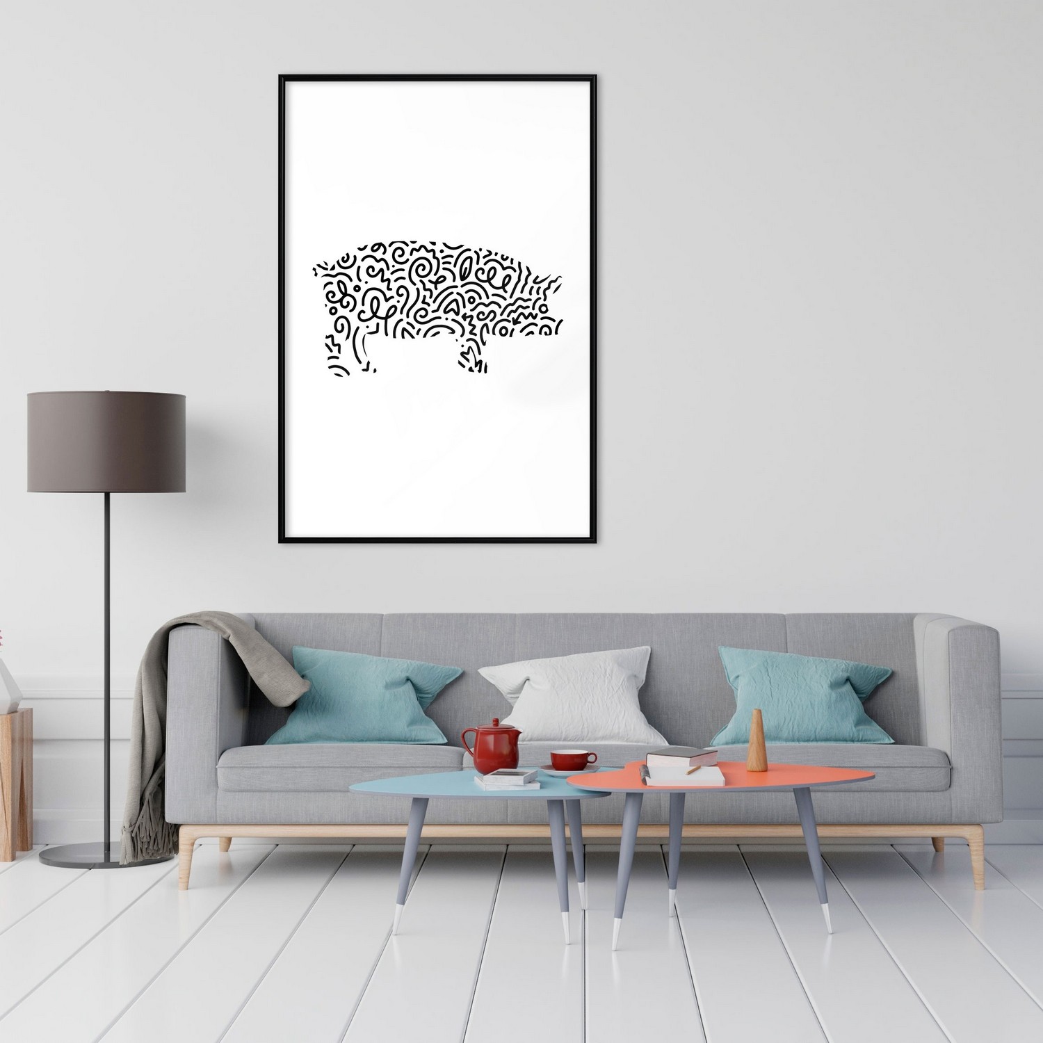 Poster Artgeist Affisch Black and White Piggy