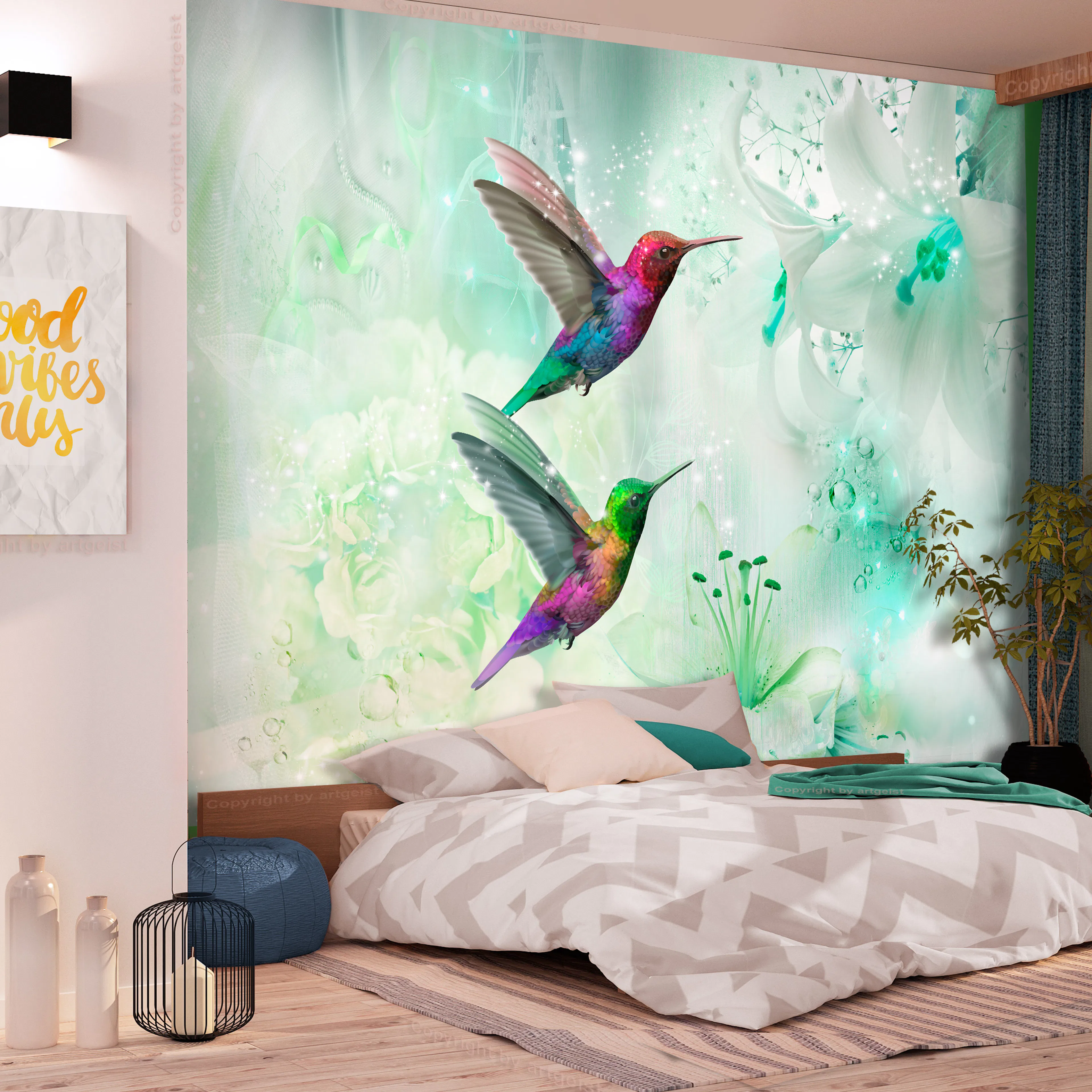 Fototapet Arkiio Colourful Hummingbirds Green