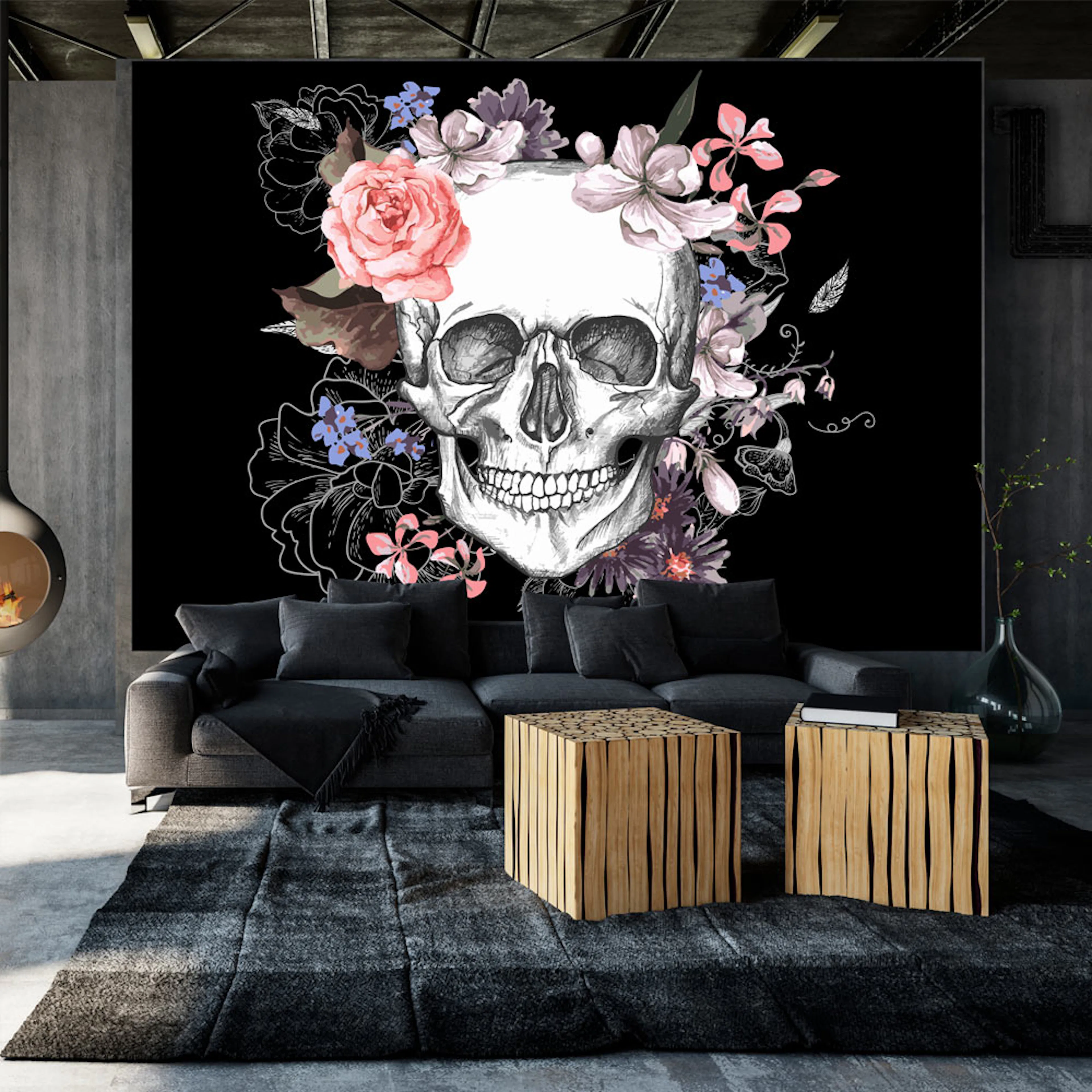 Fototapet Arkiio Skull And Flowers