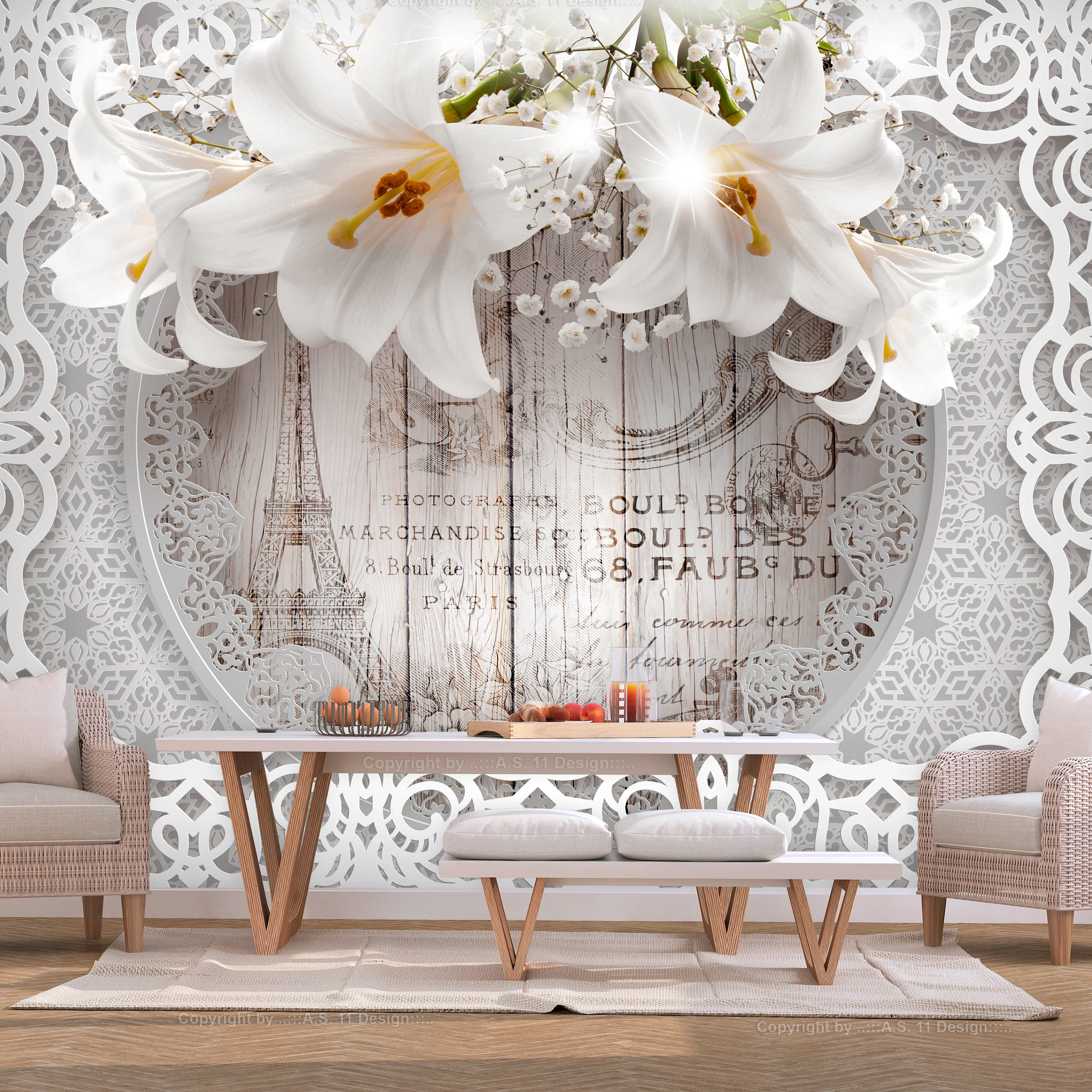 Fototapet Arkiio Lilies And Wooden Background