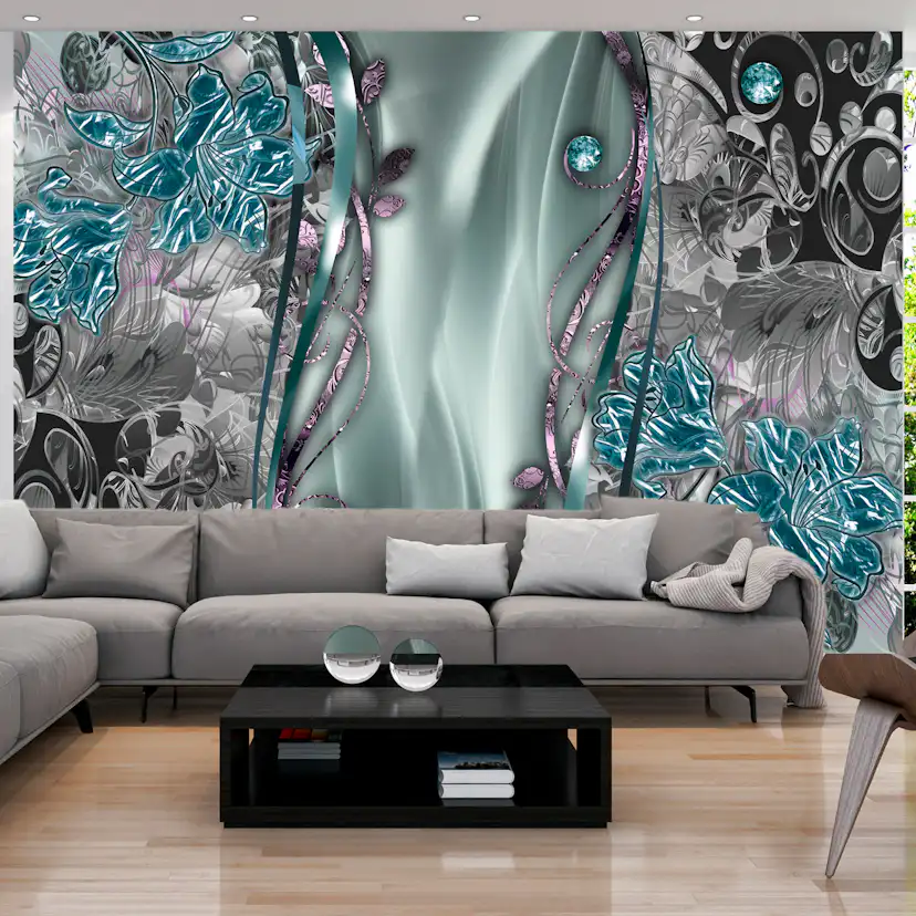 Fototapet Arkiio Självhäftande Floral Curtain Turquoise