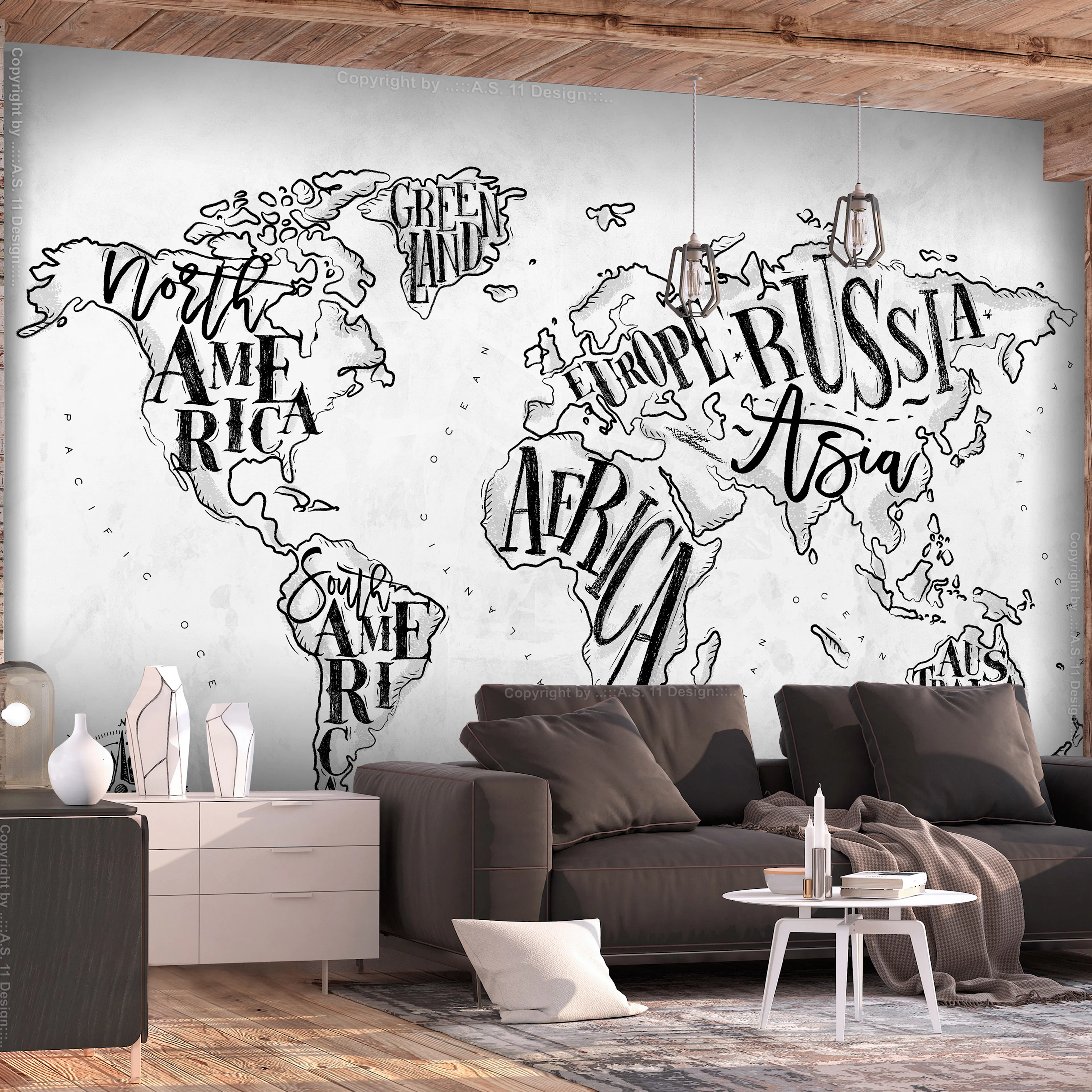Fototapet Arkiio Självhäftande Retro Continents Grey