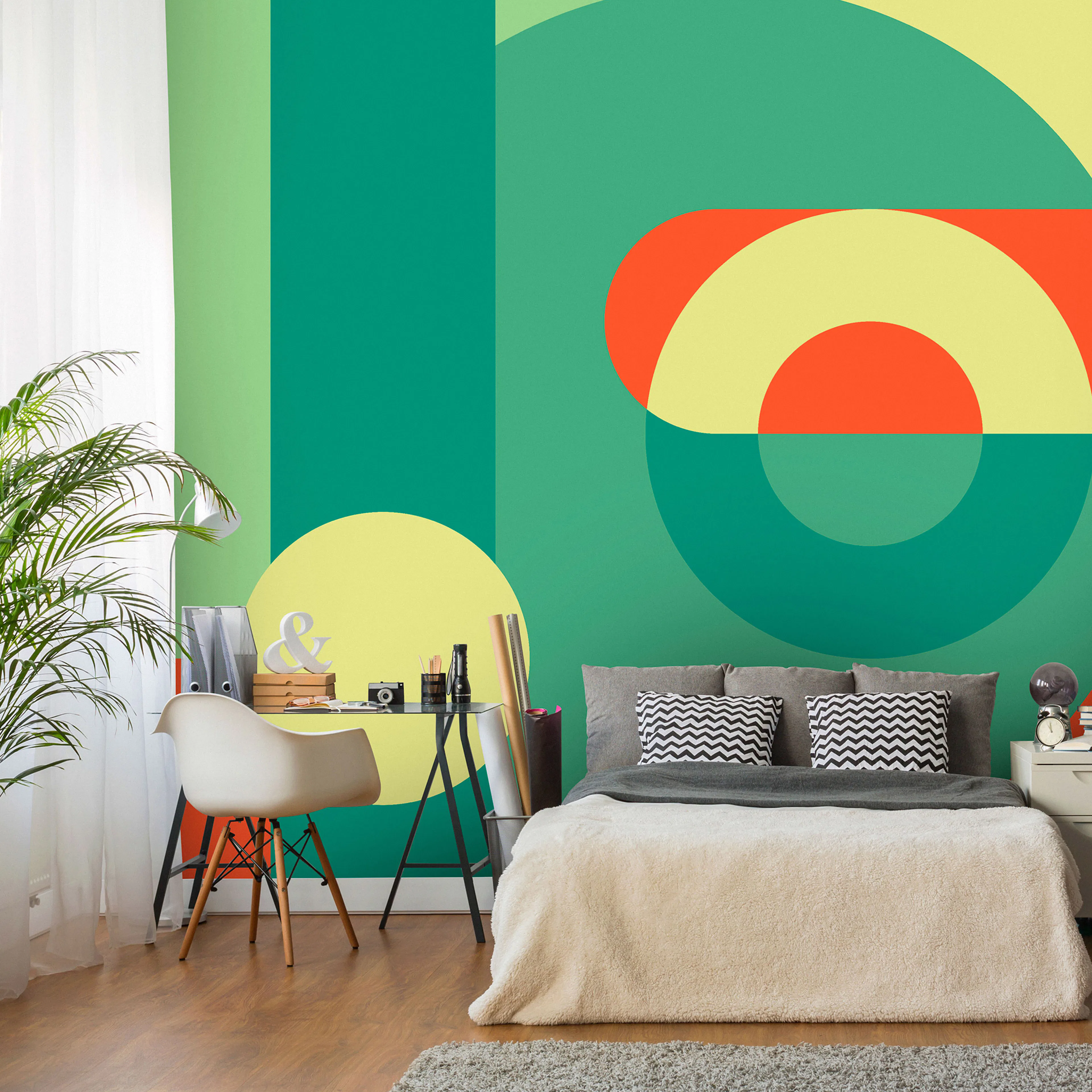 Fototapet Arkiio Självhäftande Geometric Wreath Green