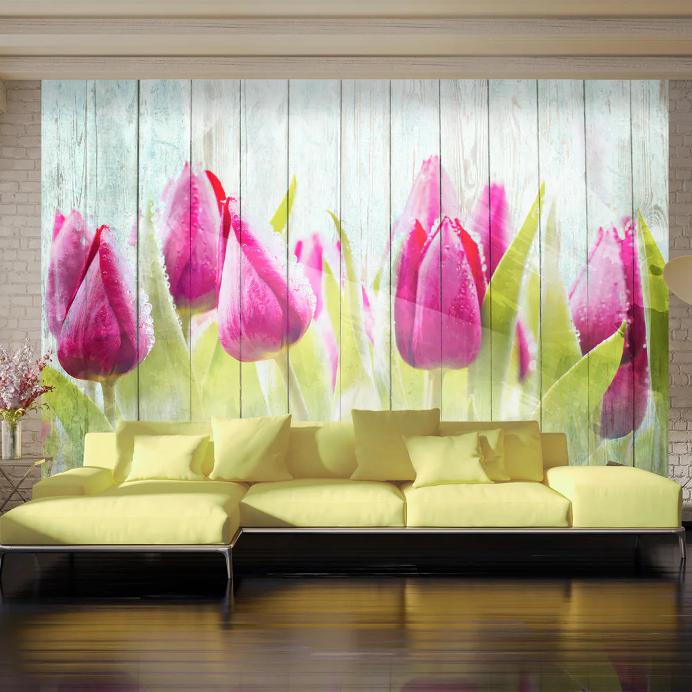Fototapet Arkiio Tulips On White Wood