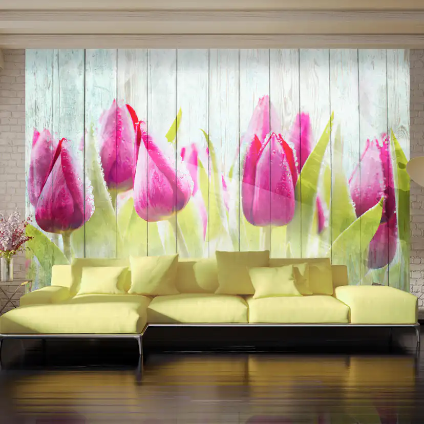 Fototapet Arkiio Tulips On White Wood