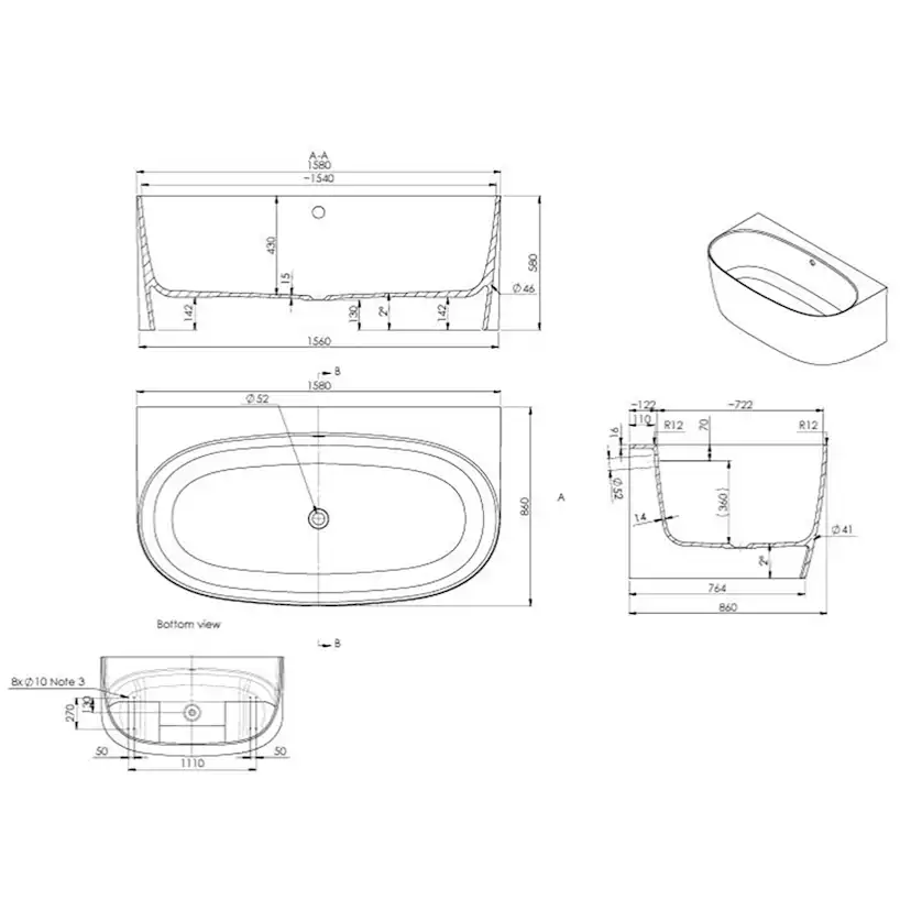Badkar Strømberg Arden BTW 1580 mm