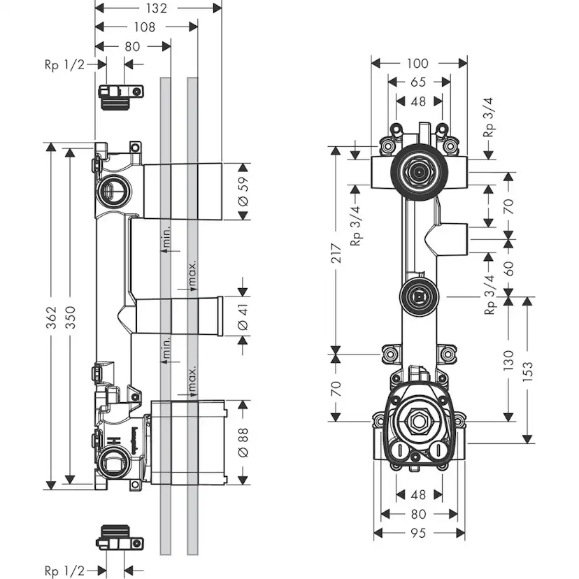 Inbyggnadsdel Axor Citterio E 3-utlopp