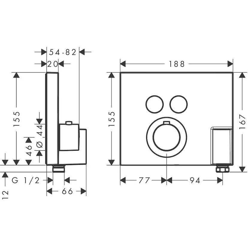 Inbyggnadsblandare Axor ShowerSleect Square 2-utlopp med integrerad slangkoppling