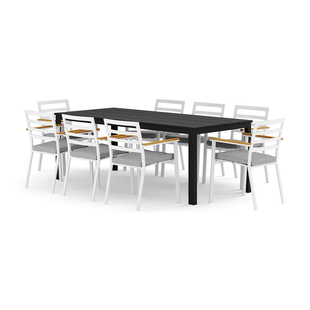 Trädgårdsgrupp Comfort Garden Tunis utomhus matgrupp 205x90 cm med 8 Oliver karmstolar med dyna