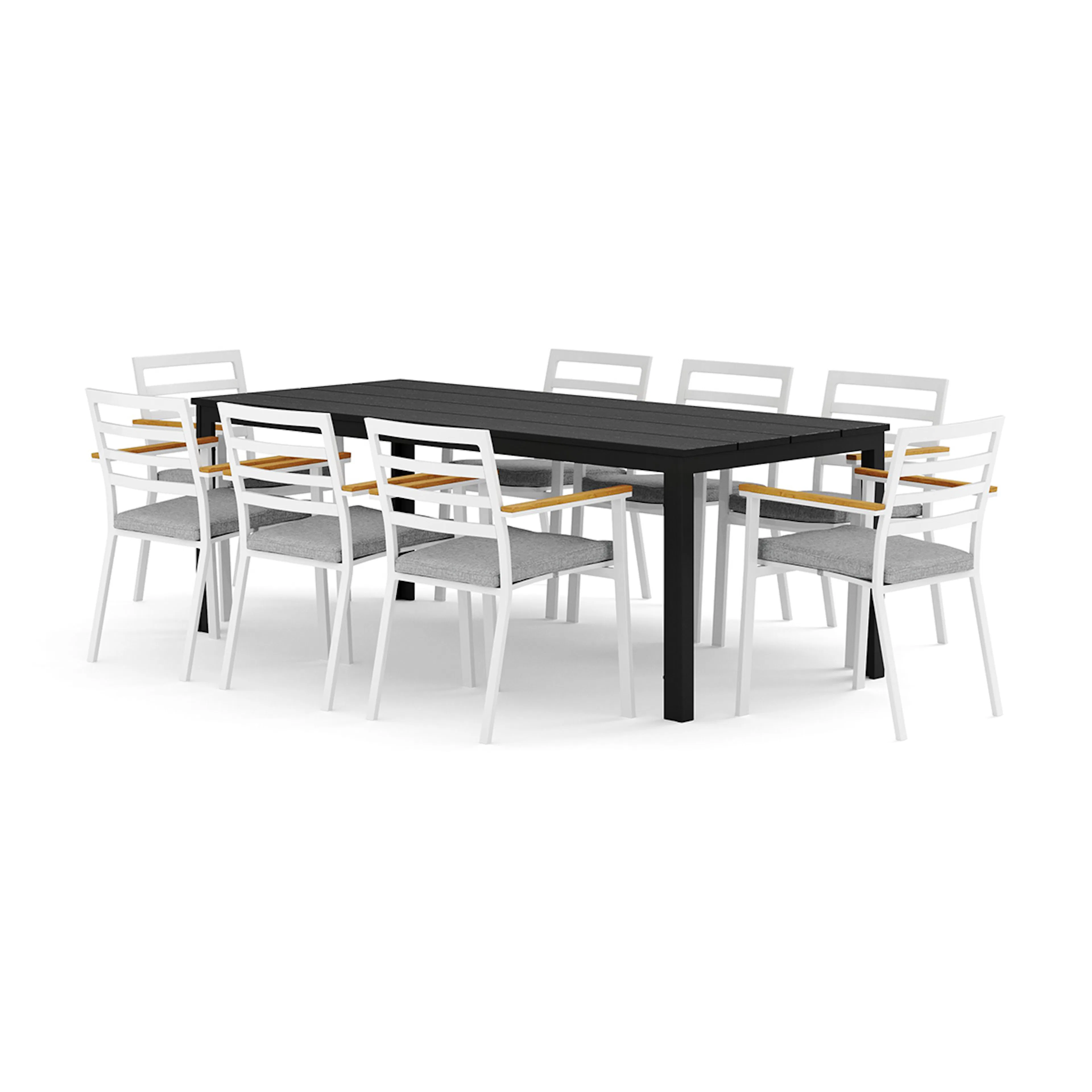Trädgårdsgrupp Comfort Garden Tunis utomhus matgrupp 205x90 cm med 8 Oliver karmstolar med dyna