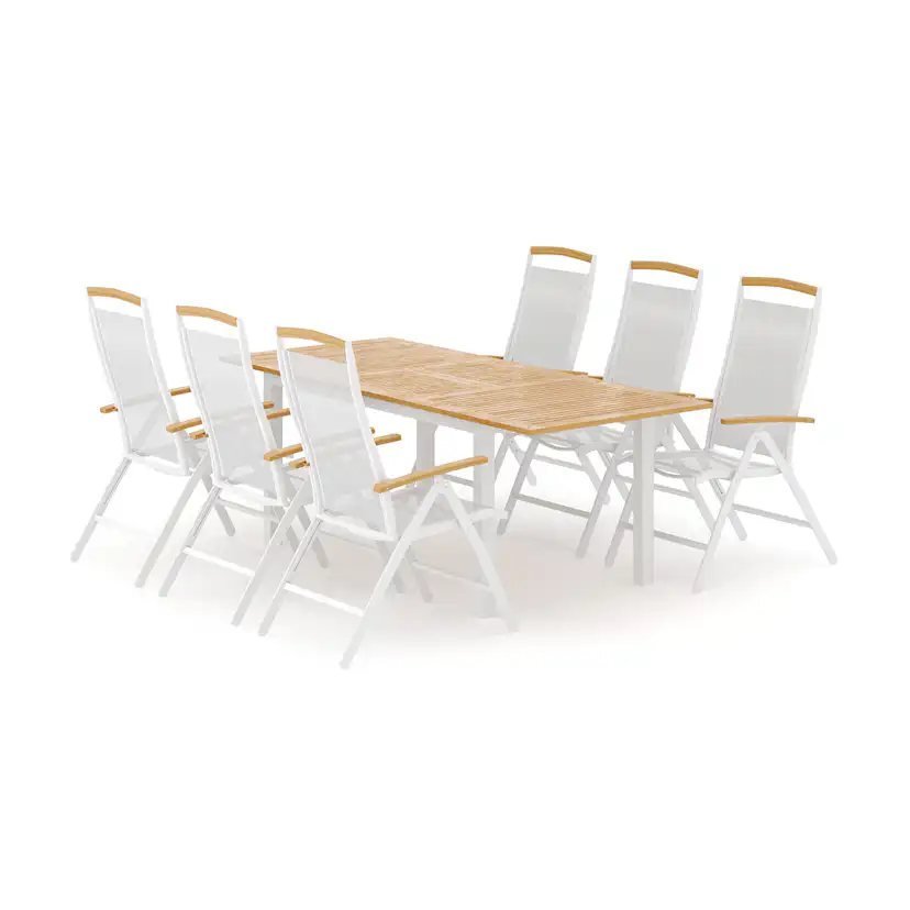 Trädgårdsgrupp deNoord Las Vegas utomhus matgrupp förlängningsbart 152-210x90 cm med 6 Las Vegas positionsstolar