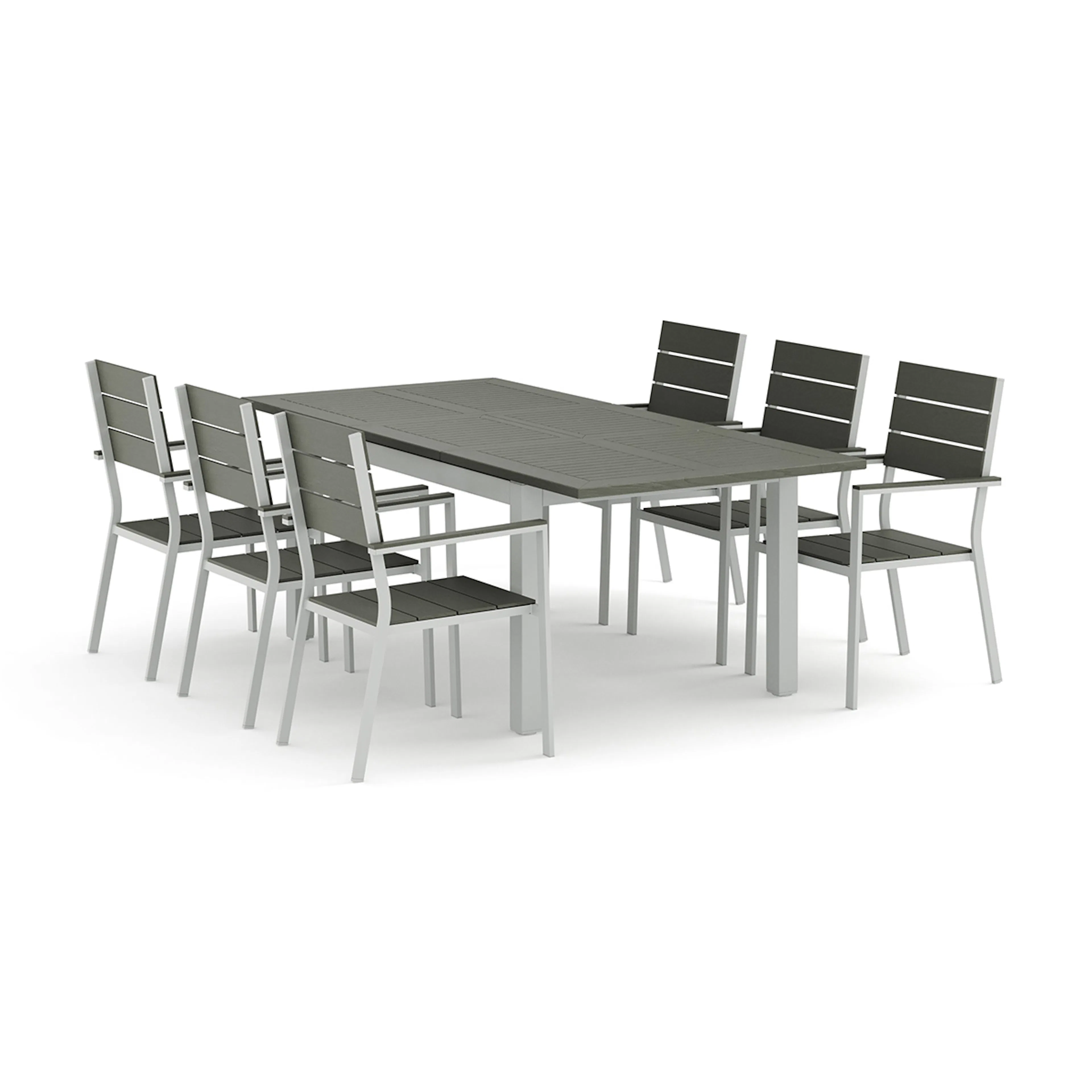 Trädgårdsgrupp Comfort Garden Monaco utomhus matgrupp förlängningsbart 150-250x90 med 6 Tunis stapelstolar