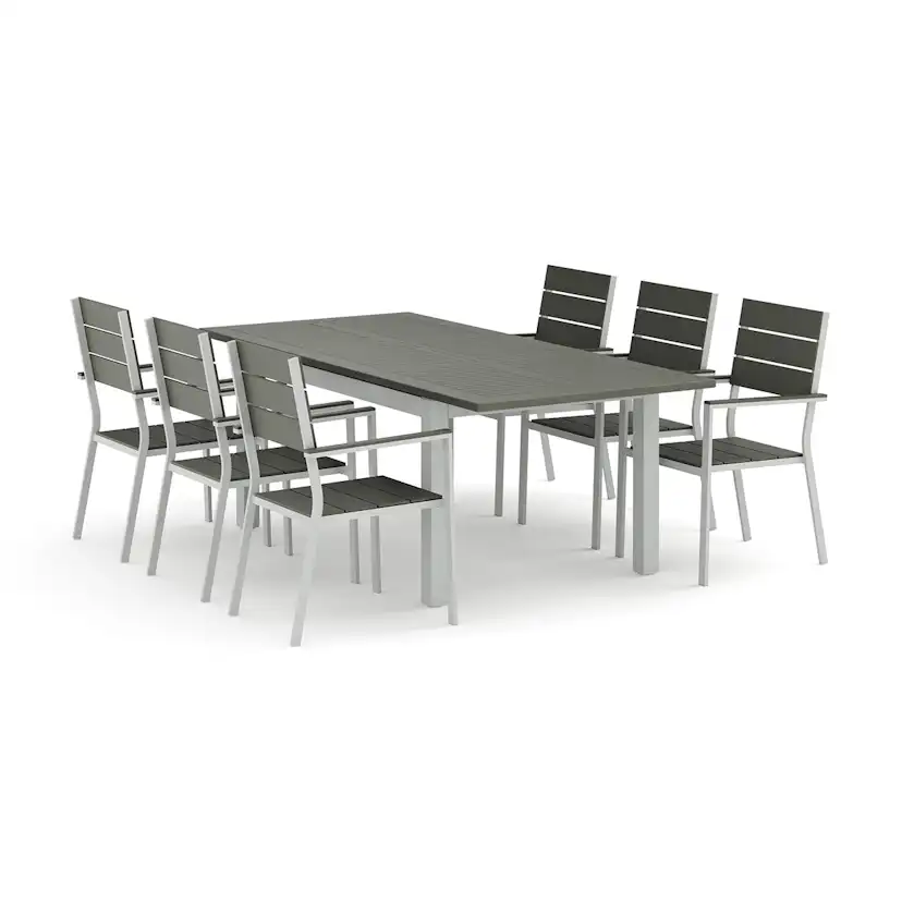 Trädgårdsgrupp Comfort Garden Monaco utomhus matgrupp förlängningsbart 150-250x90 med 6 Tunis stapelstolar