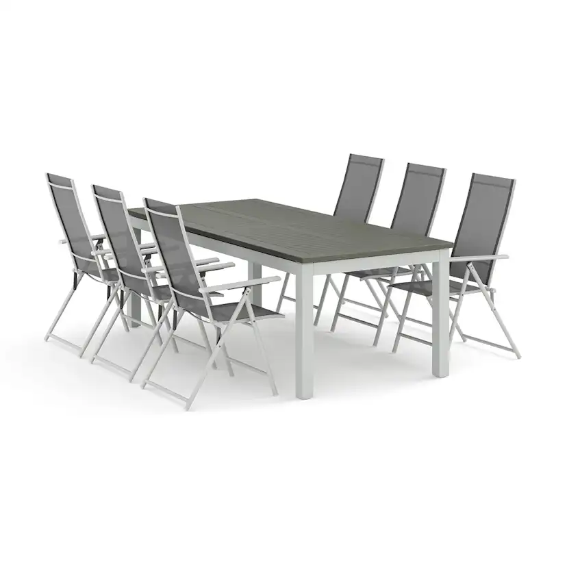 Trädgårdsgrupp Comfort Garden Monaco utomhus matgrupp förlängningsbart 210/310x90 med 6 Sanna positionsstolar