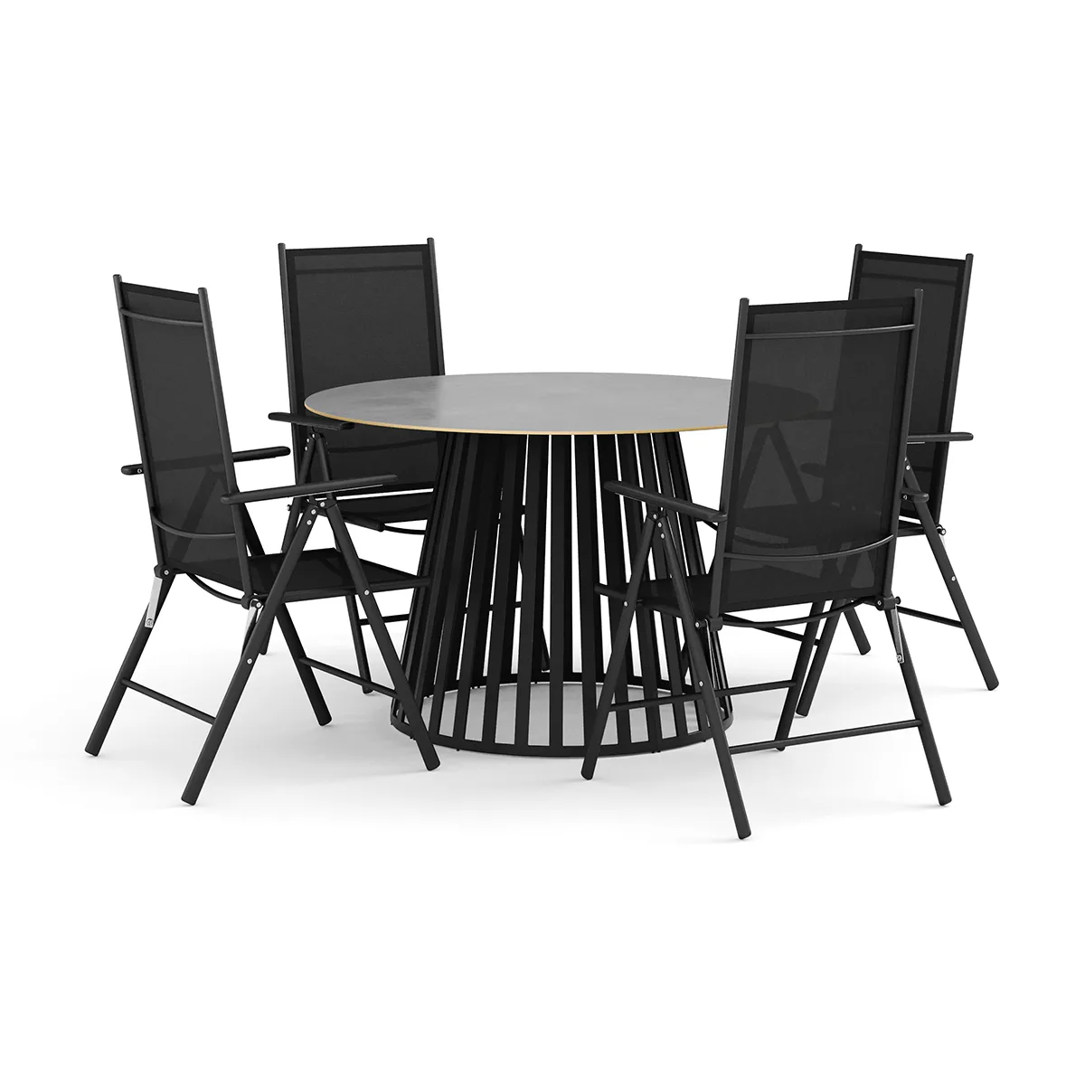 Trädgårdsgrupp deNoord Sensi utomhus matgrupp 120 cm med 4 Maggie positionsstolar