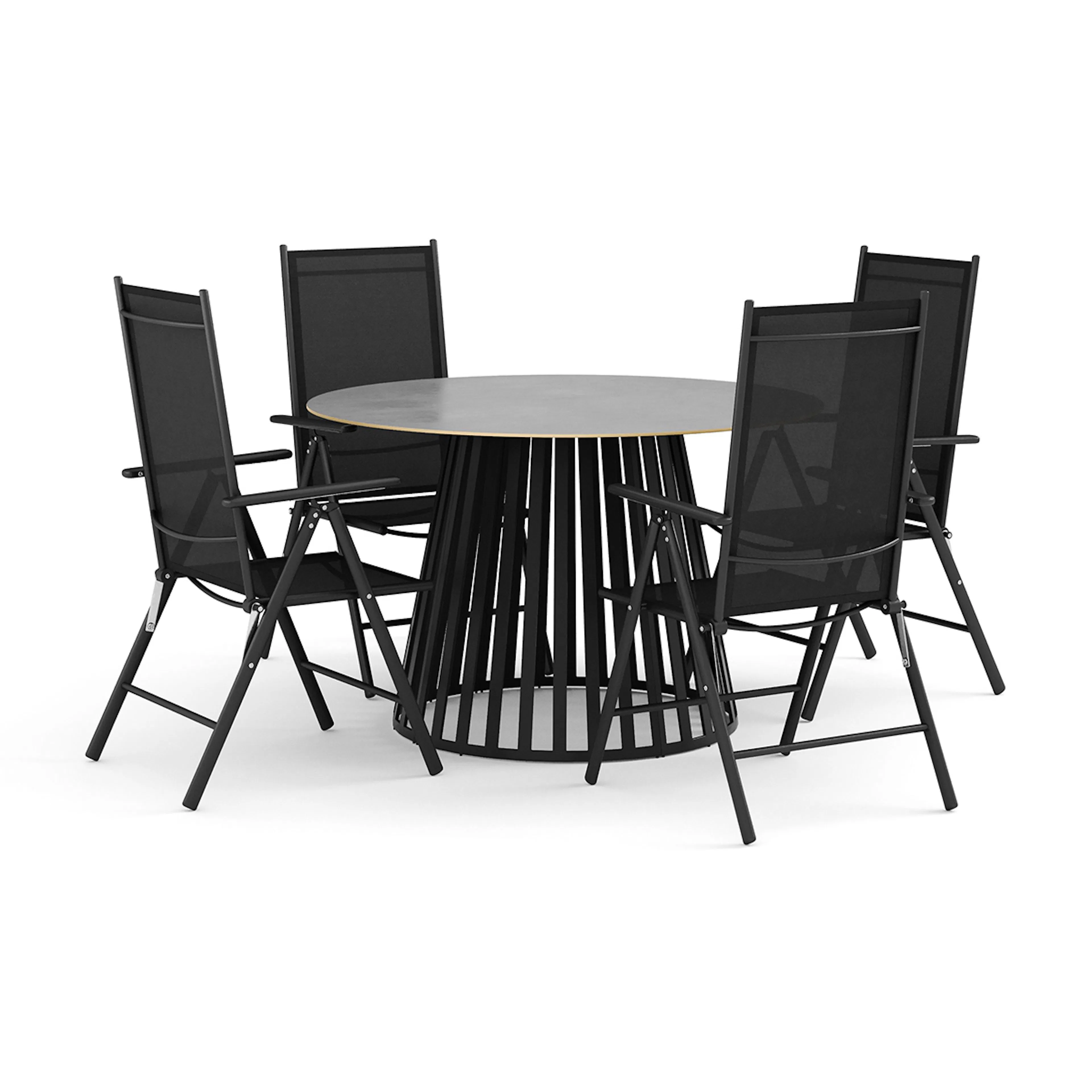 Trädgårdsgrupp deNoord Sensi utomhus matgrupp 120 cm med 4 Maggie positionsstolar