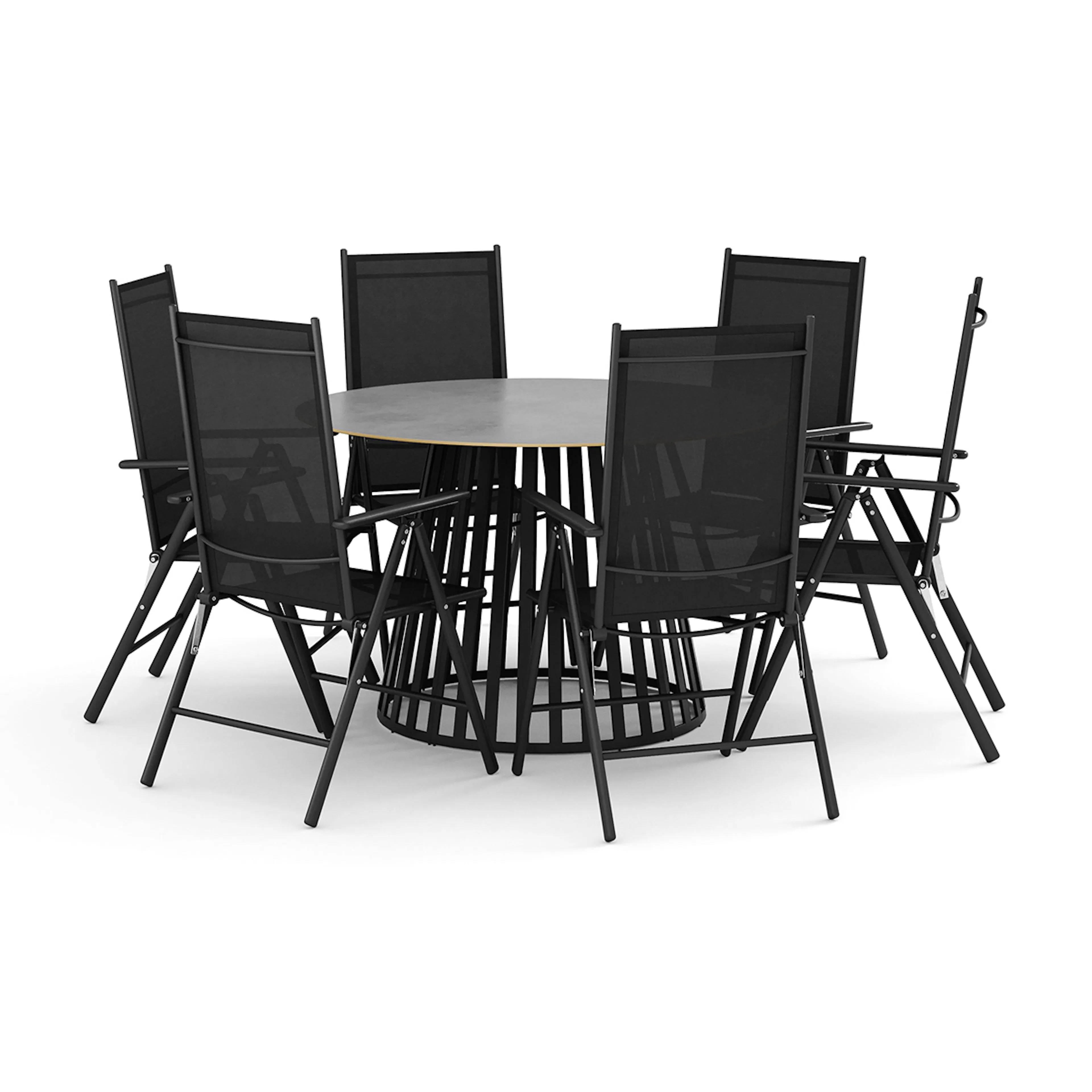 Trädgårdsgrupp deNoord Sensi utomhus matgrupp 120 cm med 6 Maggie positionsstolar