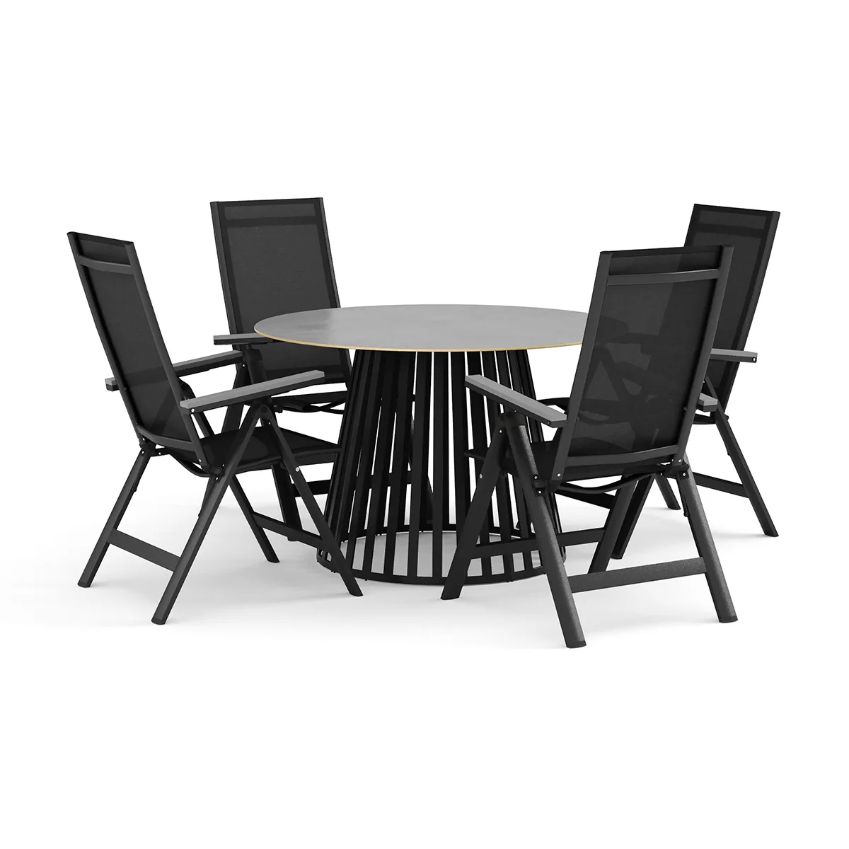 Trädgårdsgrupp deNoord Sensi utomhus matgrupp 120 cm med 4 Monaco Light positionsstolar