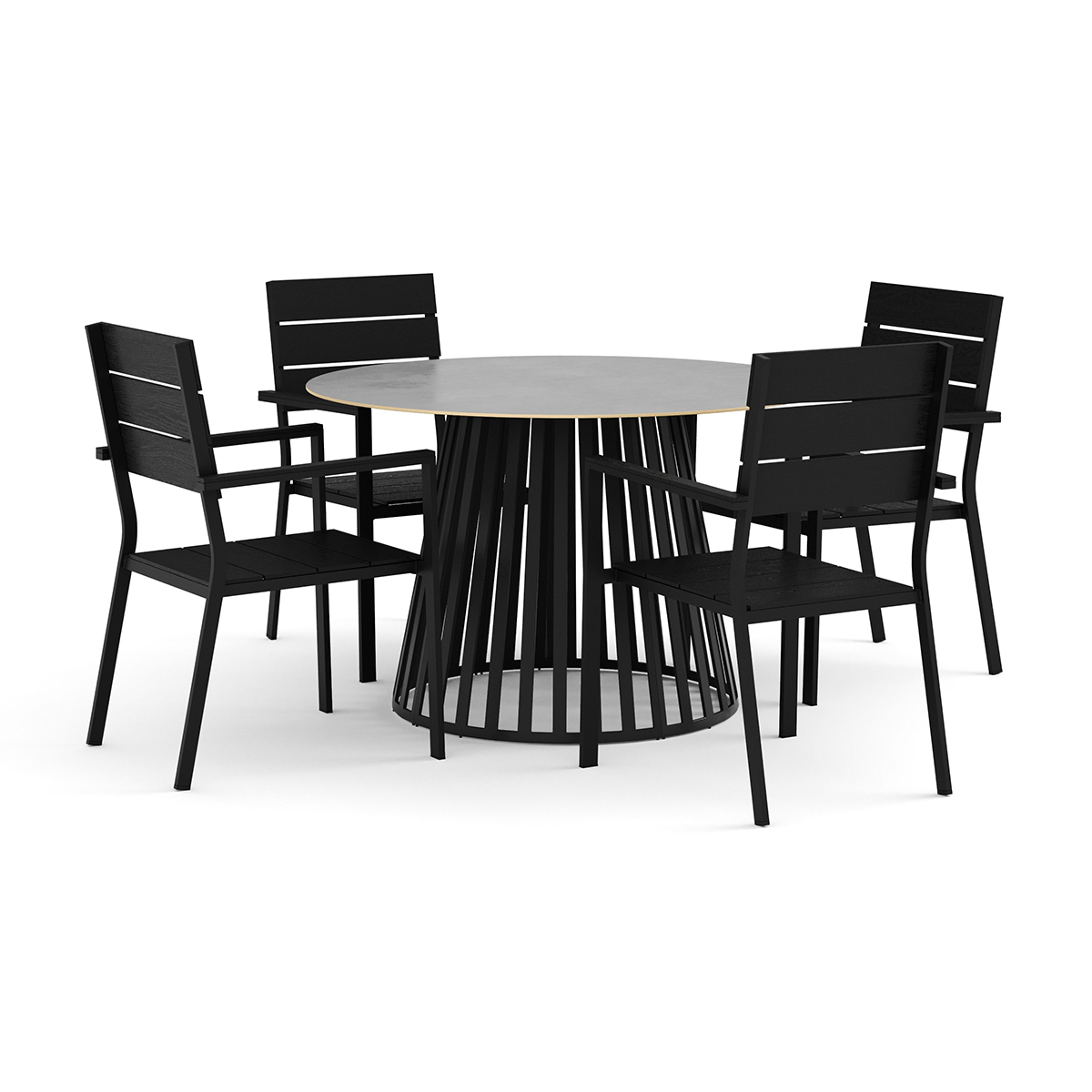 Trädgårdsgrupp deNoord Sensi utomhus matgrupp 120 cm med 4 Tunis stapelstolar