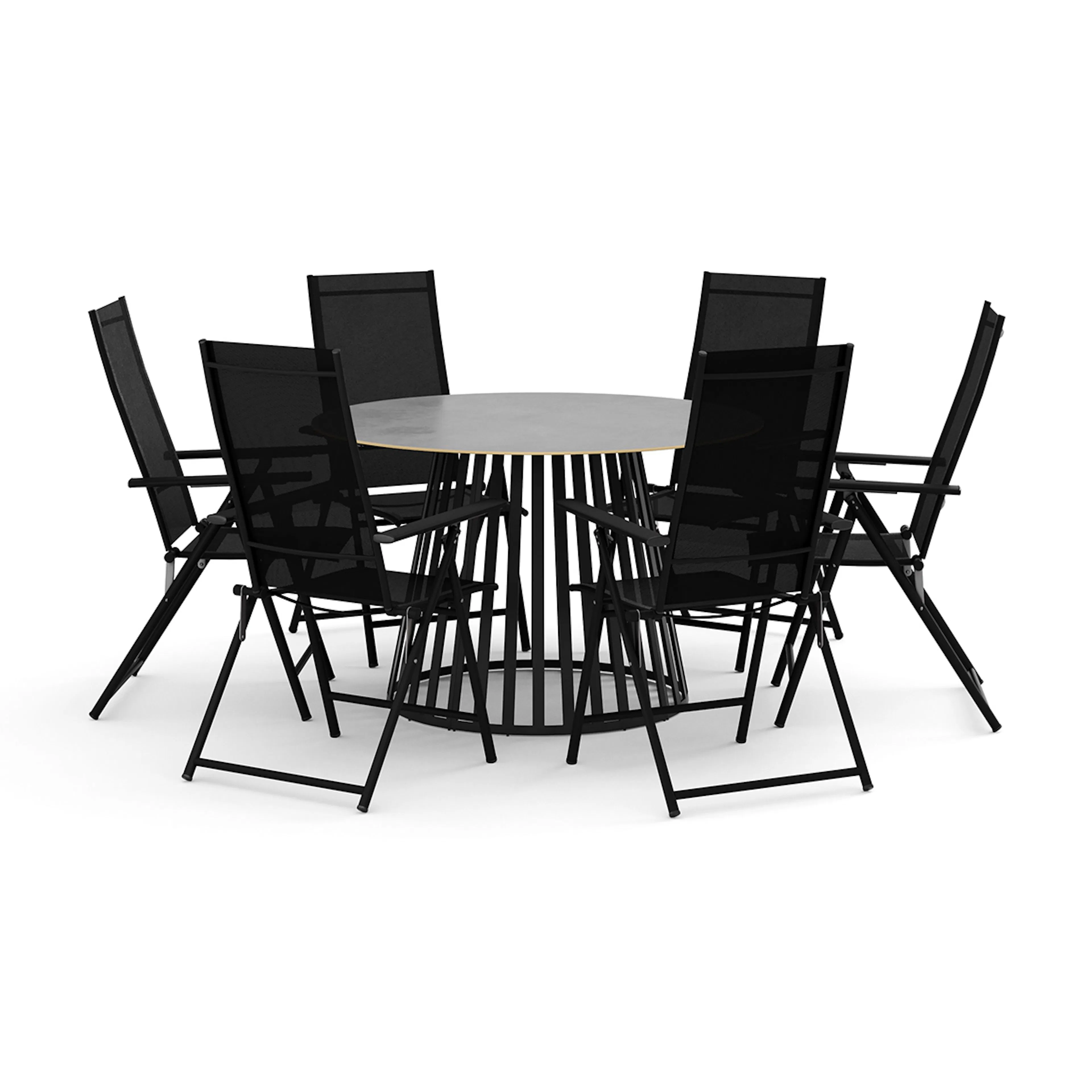 Trädgårdsgrupp deNoord Sensi utomhus matgrupp 120 cm med 6 Sanna positionsstolar