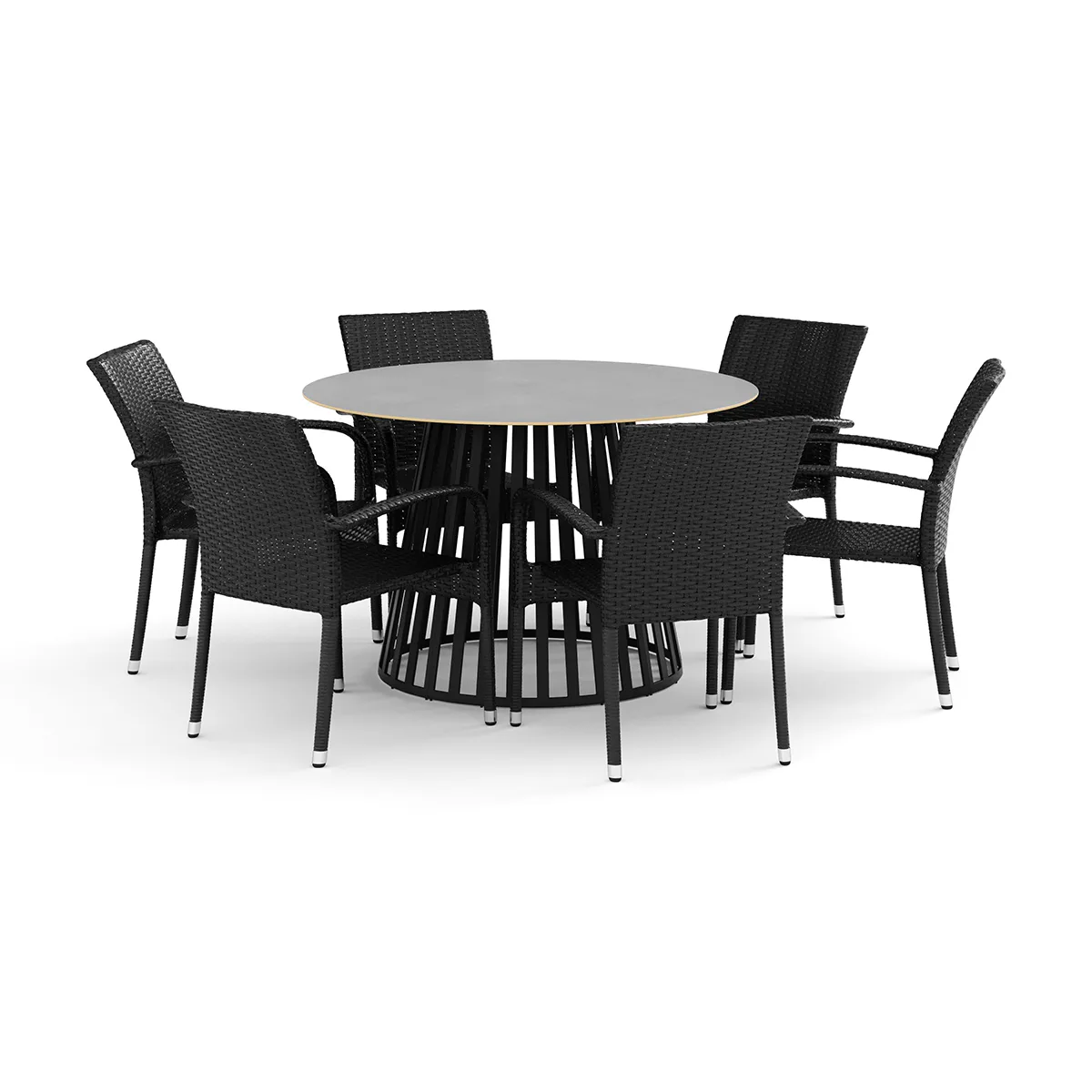 Trädgårdsgrupp deNoord Sensi utomhus matgrupp 120 cm med 6 Thor Light Trädgårdsfåtölj