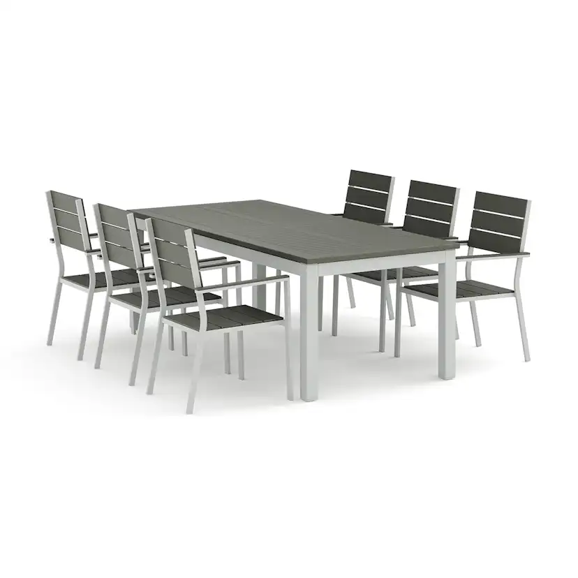 Trädgårdsgrupp Comfort Garden Monaco utomhus matgrupp förlängningsbart 210/310x90 med 6 Tunis stapelstolar