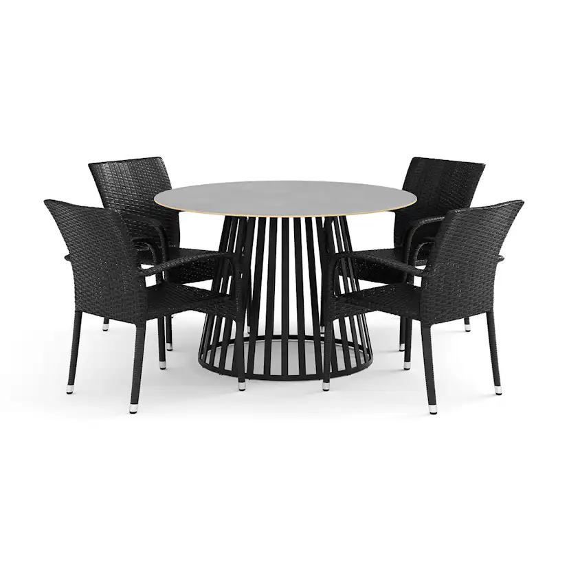 Trädgårdsgrupp deNoord Sensi utomhus matgrupp 120 cm med 4 Thor Light Trädgårdsfåtölj