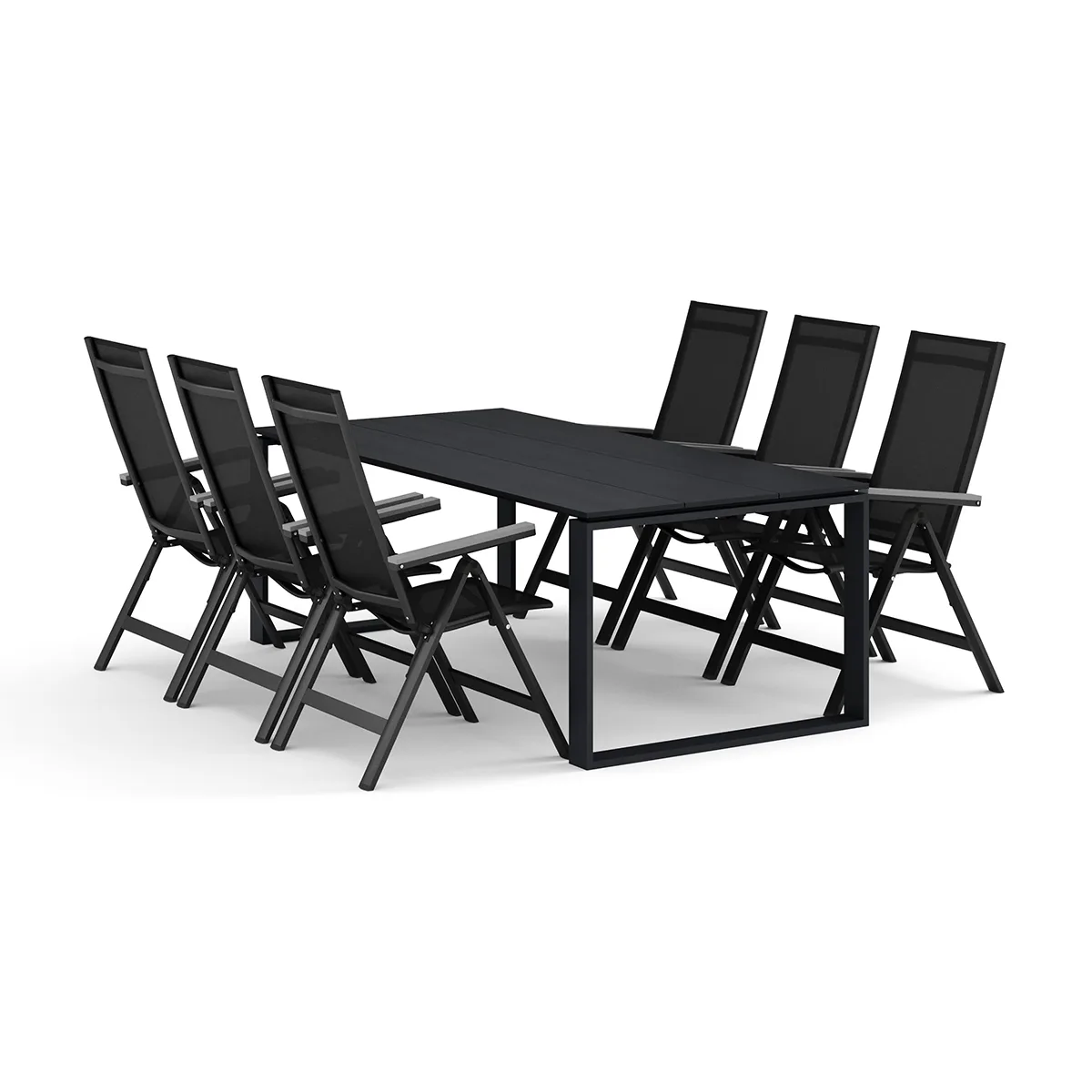 Trädgårdsgrupp Comfort Garden Devon utomhus matgrupp 210x100 cm med 6 Monaco Light positionsstolar