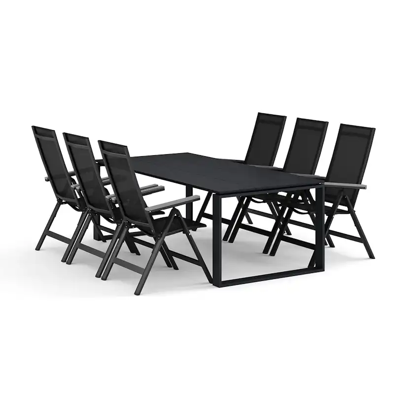 Trädgårdsgrupp Comfort Garden Devon utomhus matgrupp 210x100 cm med 6 Monaco Light positionsstolar