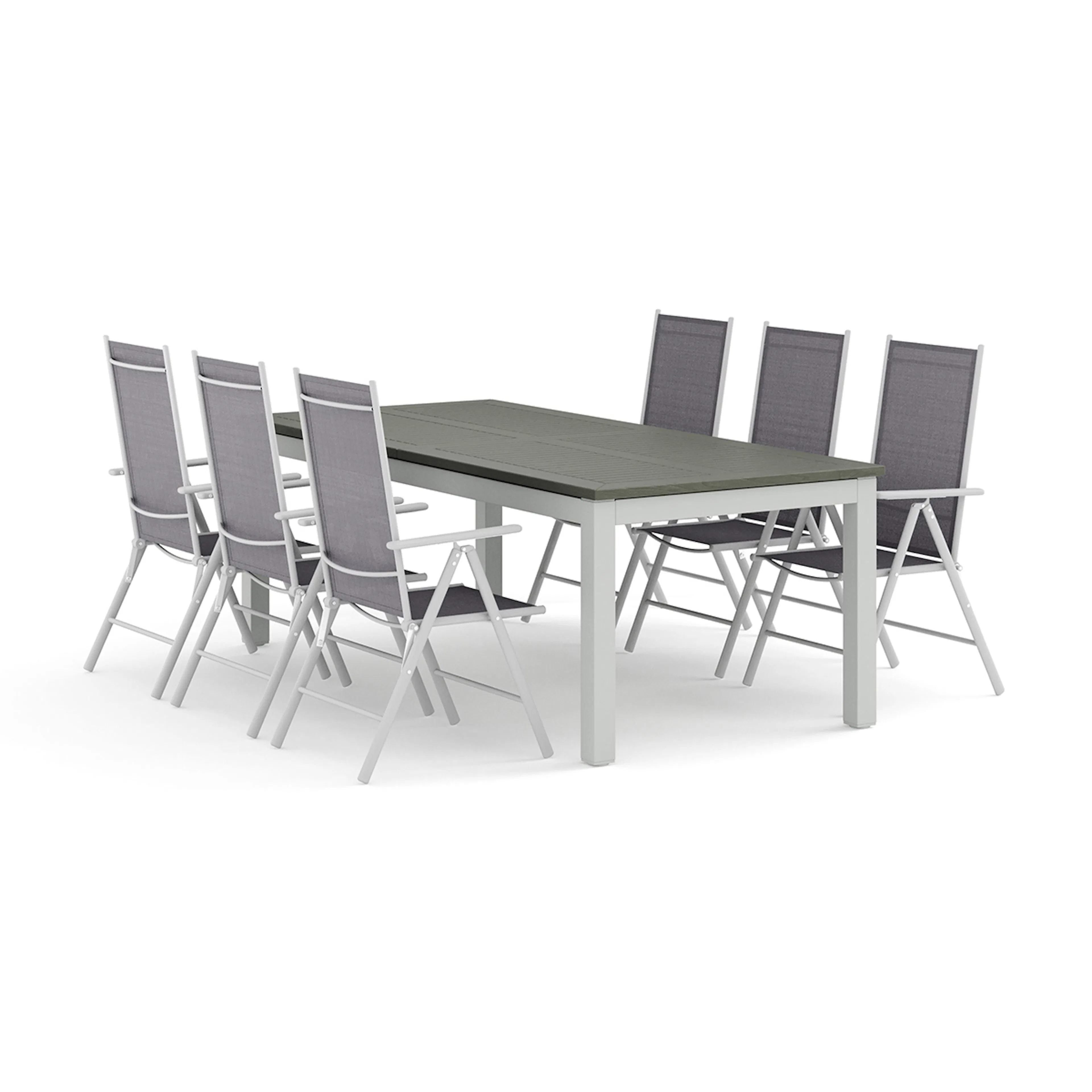 Trädgårdsgrupp Comfort Garden Monaco utomhus matgrupp förlängningsbart 210/310x90 med 6 Maggie positionsstolar