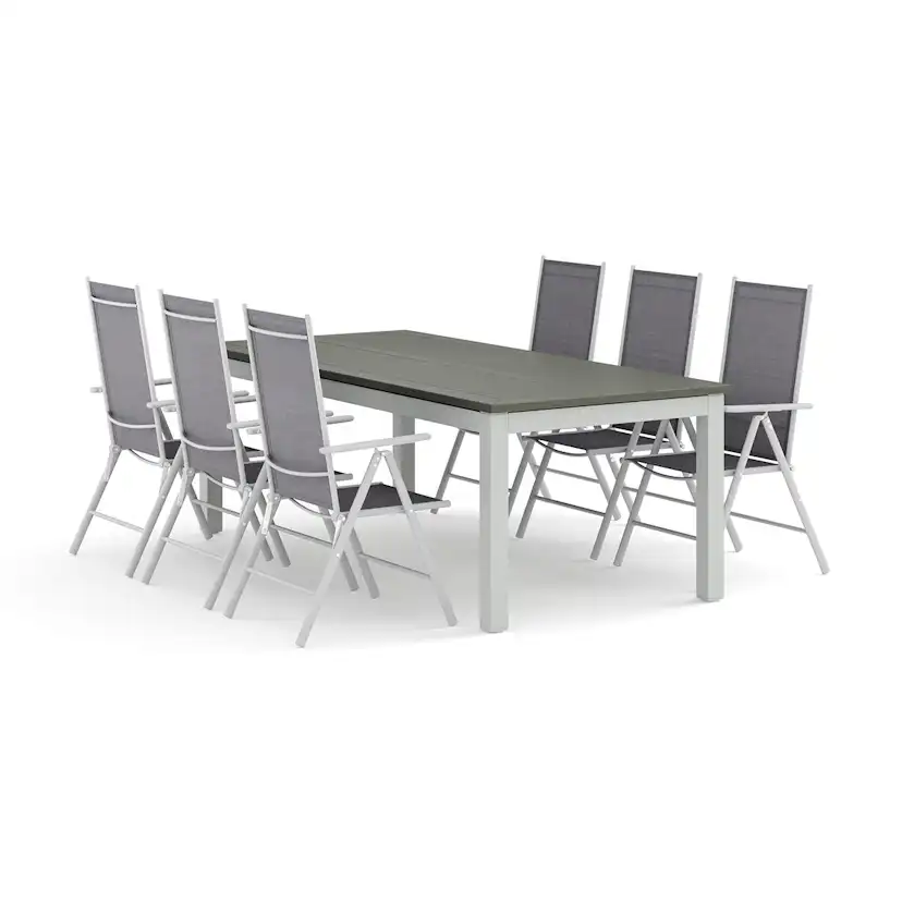 Trädgårdsgrupp Comfort Garden Monaco utomhus matgrupp förlängningsbart 210/310x90 med 6 Maggie positionsstolar