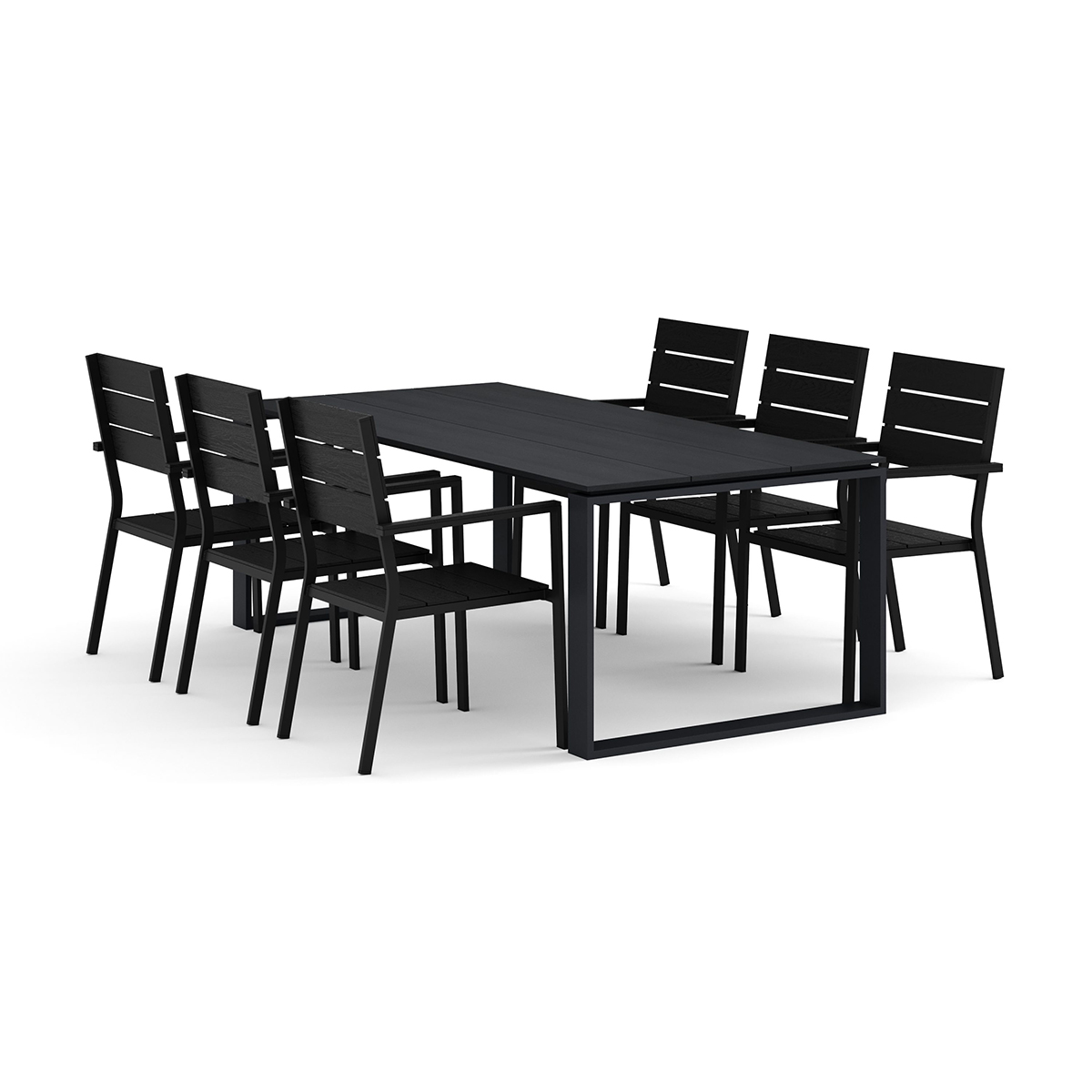 Trädgårdsgrupp Comfort Garden Devon utomhus matgrupp 210x100 cm med 6 Tunis stapelstolar