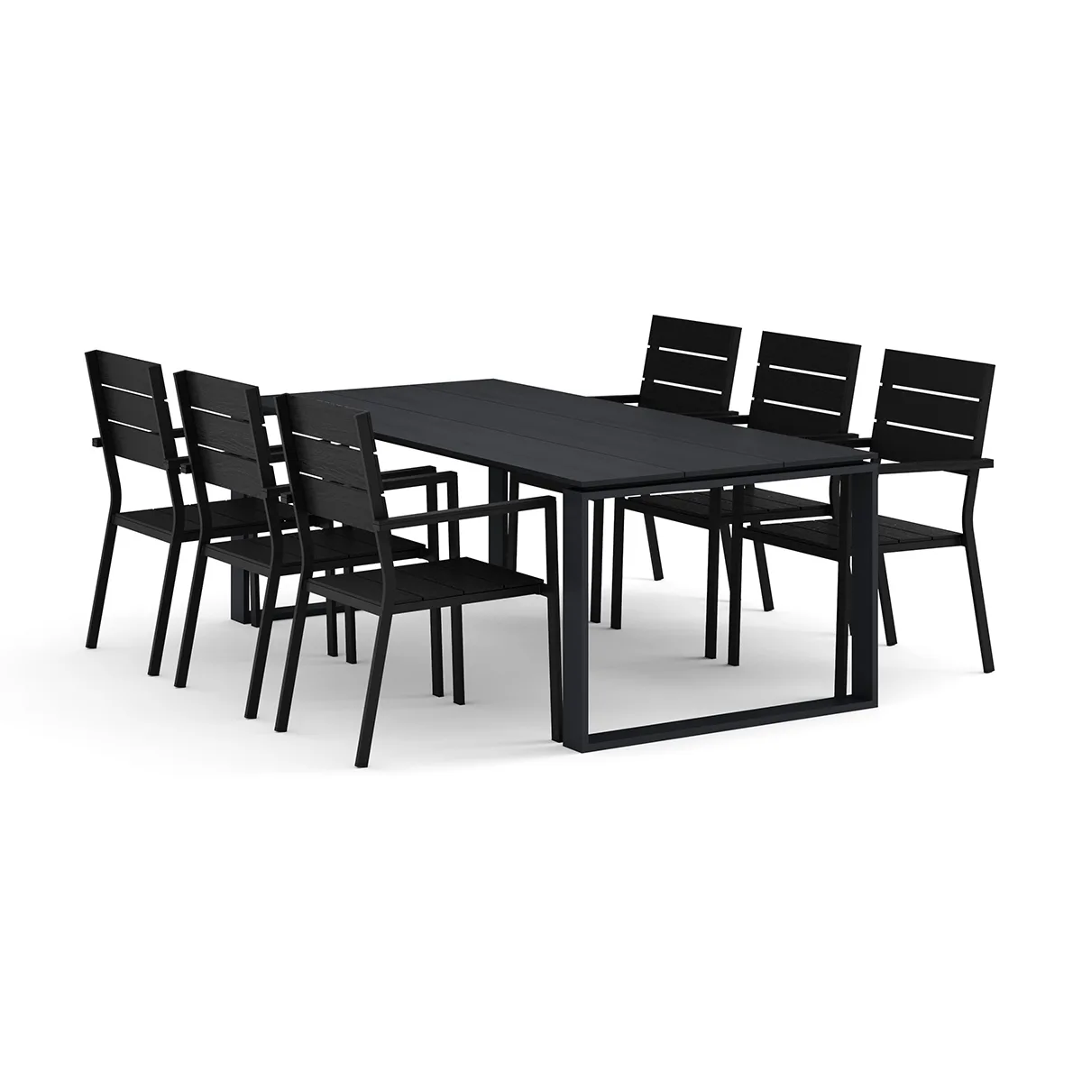 Trädgårdsgrupp Comfort Garden Devon utomhus matgrupp 210x100 cm med 6 Tunis stapelstolar