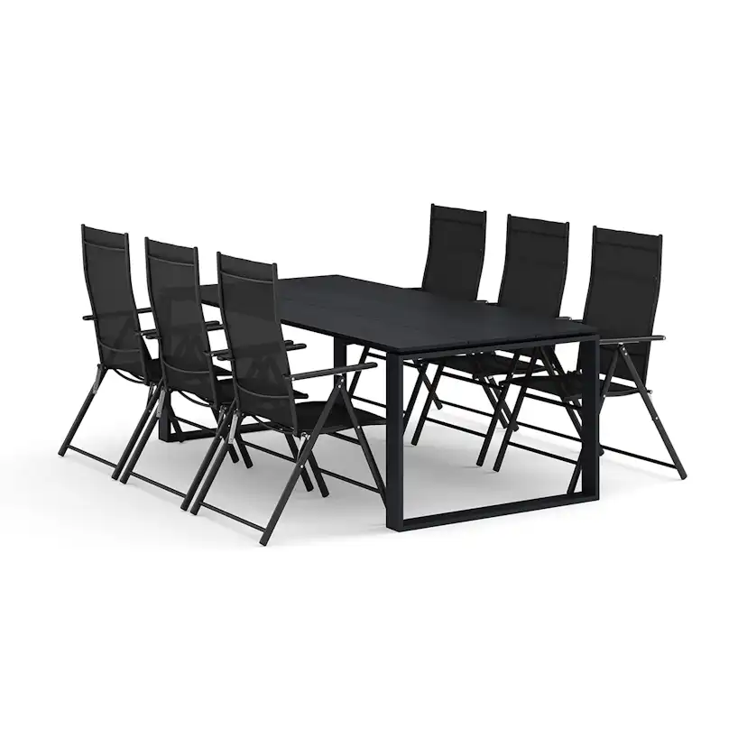 Trädgårdsgrupp Comfort Garden Devon utomhus matgrupp 210x100 cm med 6 positionsstolar