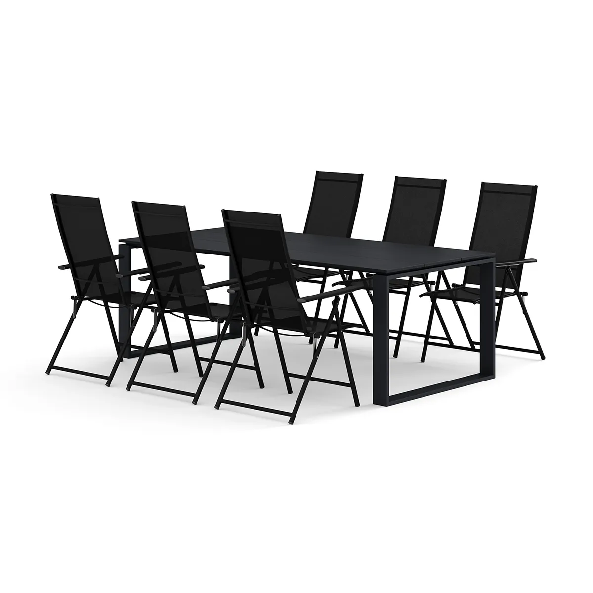 Trädgårdsgrupp Comfort Garden Devon utomhus matgrupp 210x100 cm med 6 Sanna positionsstolar