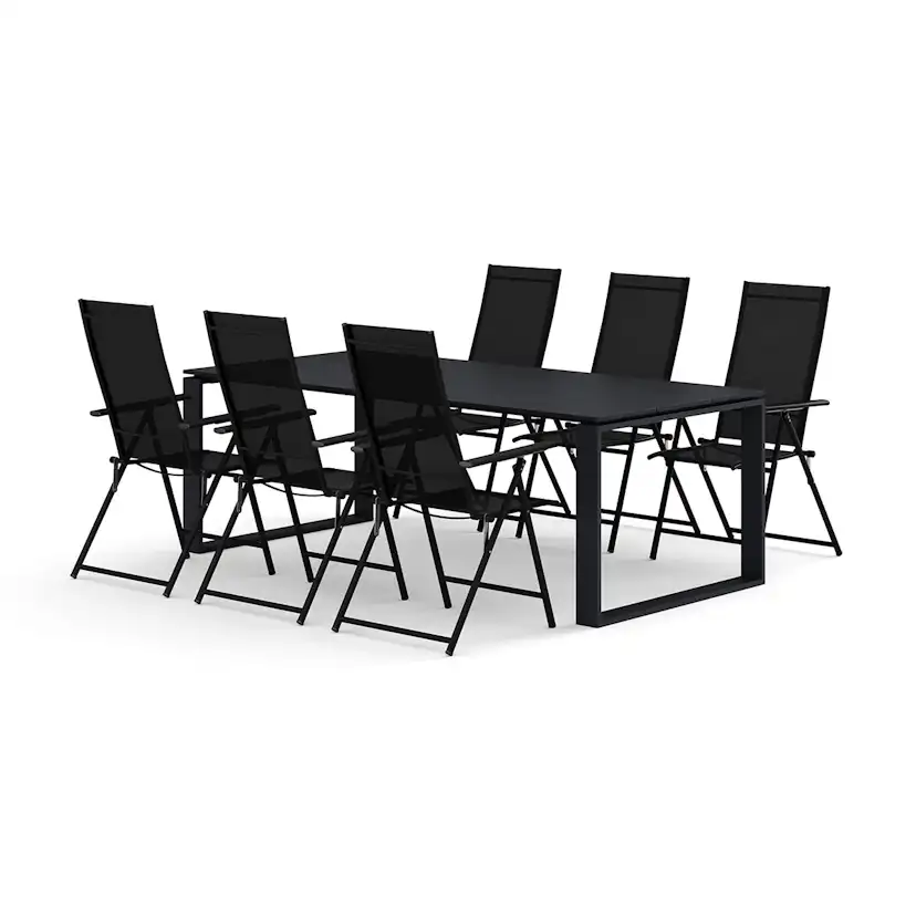 Trädgårdsgrupp Comfort Garden Devon utomhus matgrupp 210x100 cm med 6 Sanna positionsstolar