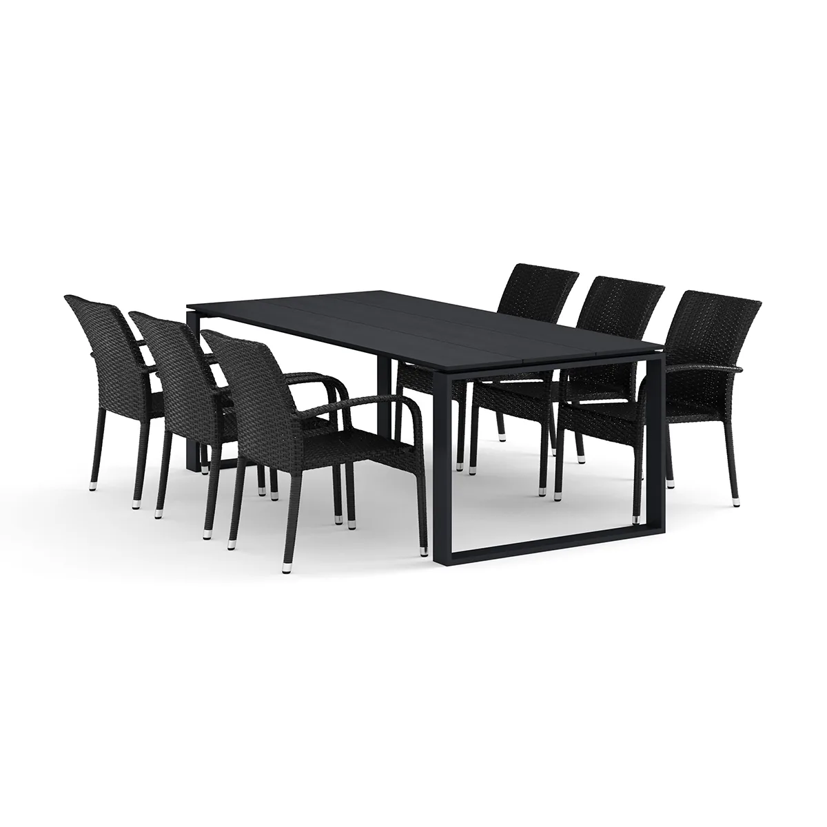 Trädgårdsgrupp Comfort Garden Devon utomhus matgrupp 210x100 cm med 6 Thor Light Trädgårdsfåtölj