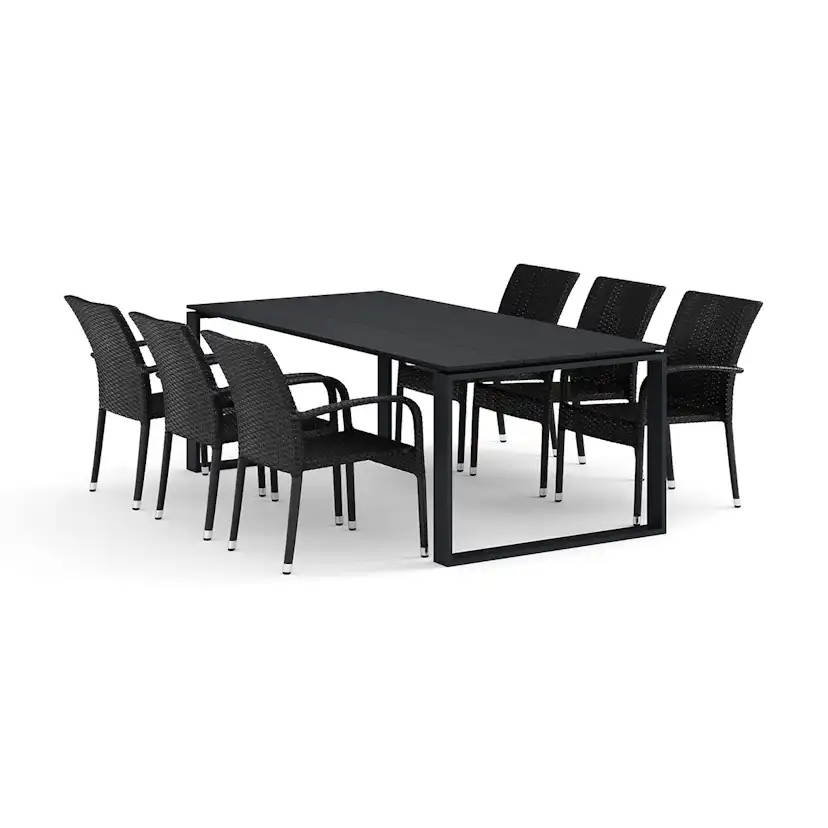 Trädgårdsgrupp Comfort Garden Devon utomhus matgrupp 210x100 cm med 6 Thor Light Trädgårdsfåtölj