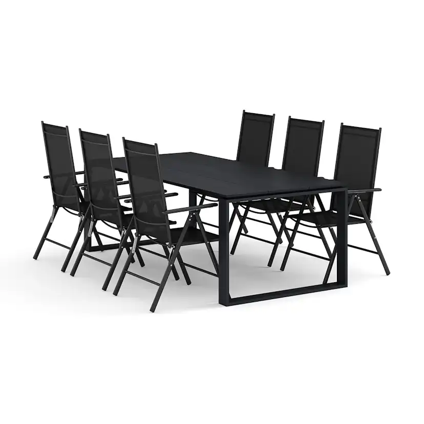 Trädgårdsgrupp Comfort Garden Devon utomhus matgrupp 210x100 cm med 6 Maggie positionsstolar