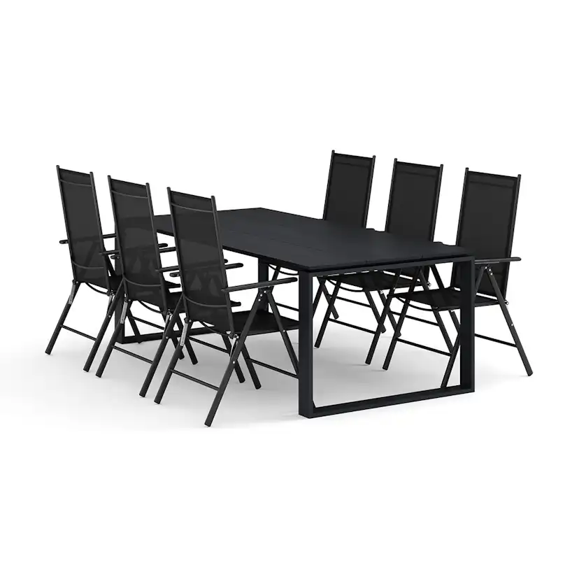 Trädgårdsgrupp Comfort Garden Devon utomhus matgrupp 210x100 cm med 6 Maggie positionsstolar