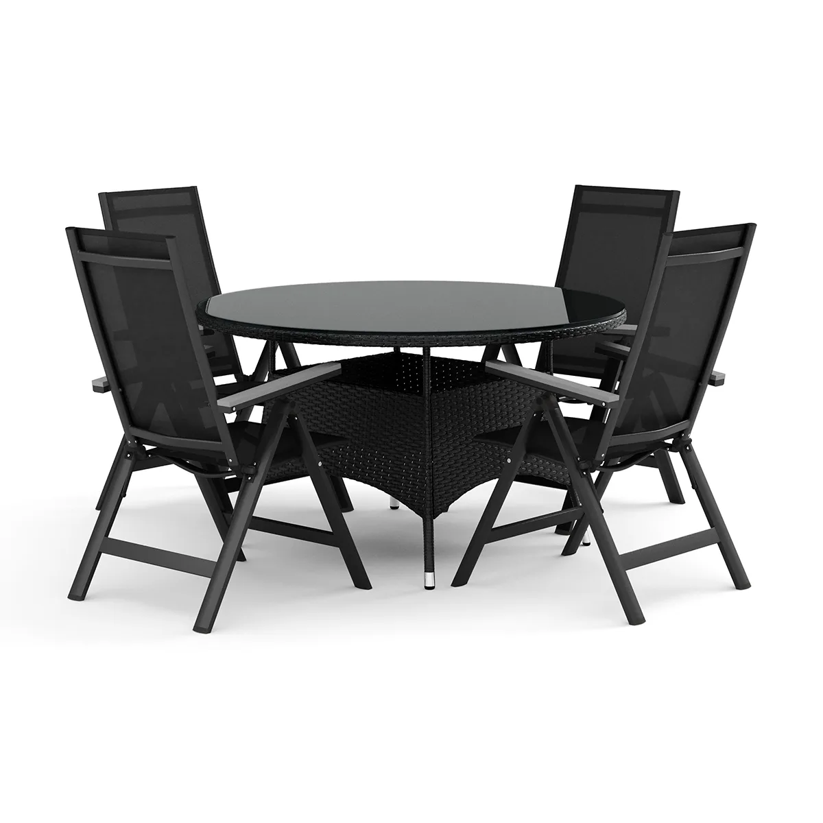 Trädgårdsgrupp Comfort Garden Thor utomhus rund matgrupp 140 cm med 4 Monaco Light positionsstolar