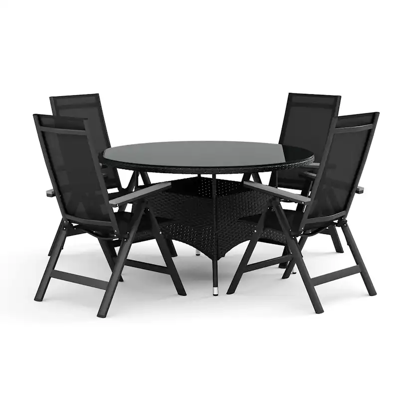 Trädgårdsgrupp Comfort Garden Thor utomhus rund matgrupp 140 cm med 4 Monaco Light positionsstolar