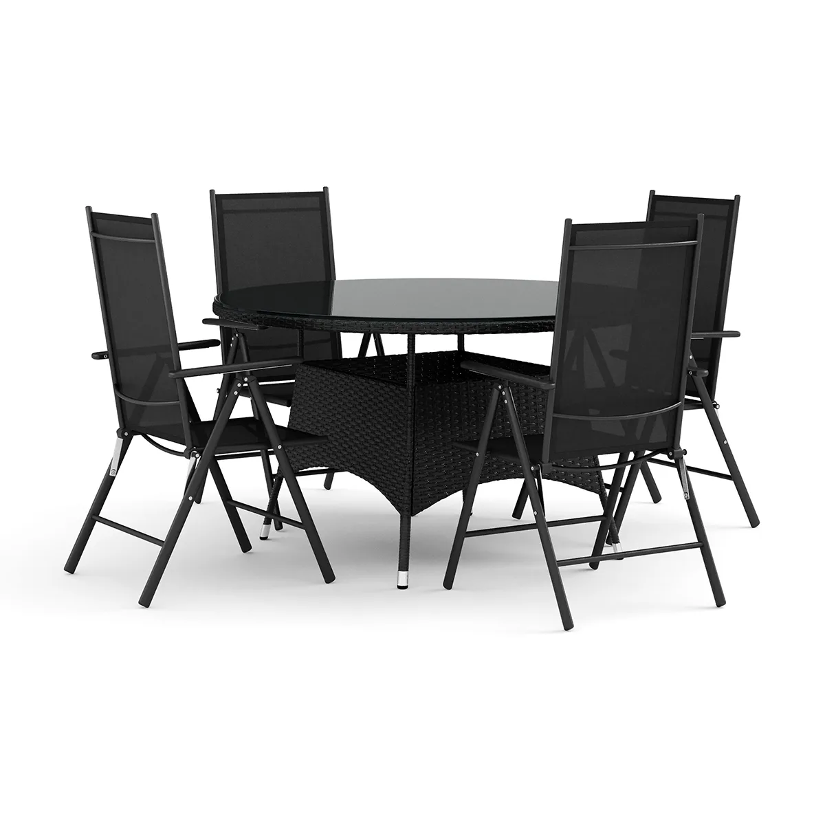 Trädgårdsgrupp Comfort Garden Thor utomhus rund matgrupp 140 cm med 4 Maggie positionsstolar