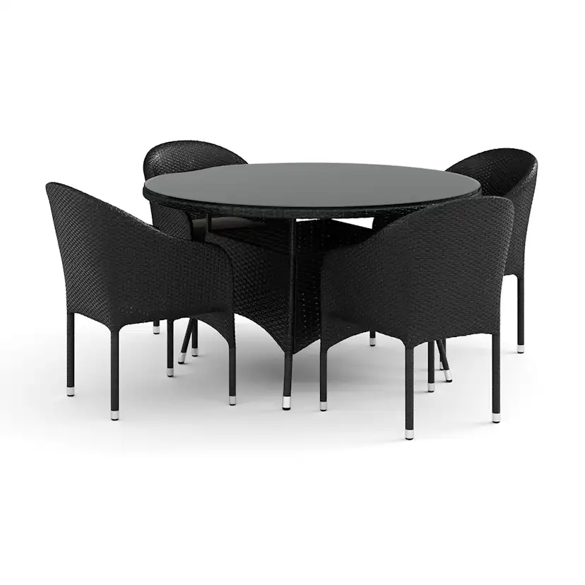 Trädgårdsgrupp Comfort Garden Thor utomhus rund matgrupp 140 cm med 4 Thor fåtöljer