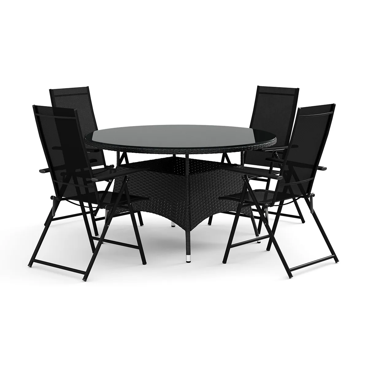 Trädgårdsgrupp Comfort Garden Thor utomhus rund matgrupp 140 cm med 4 Sanna positionsstolar