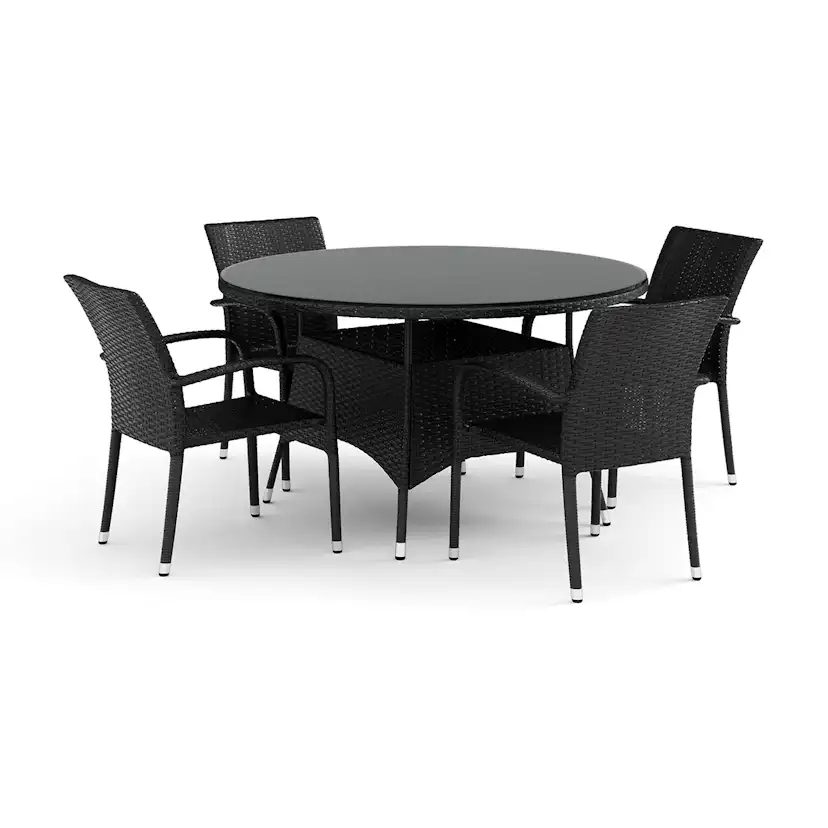 Trädgårdsgrupp Comfort Garden Thor utomhus rund matgrupp 140 cm med 4 Thor Light Trädgårdsfåtölj