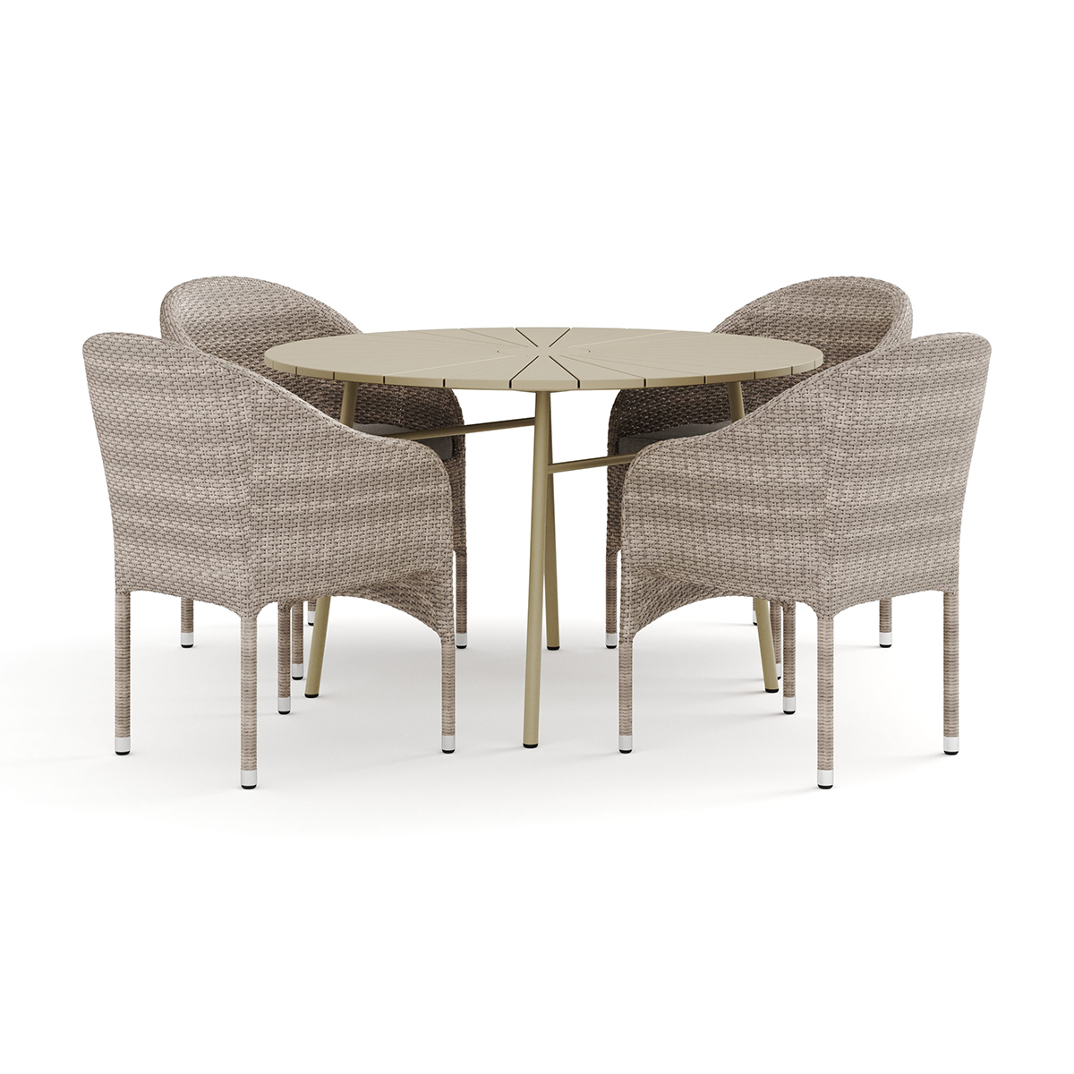 Trädgårdsgrupp Comfort Garden Tunis utomhus rund matgrupp 120 cm med 4 Thor fåtöljer